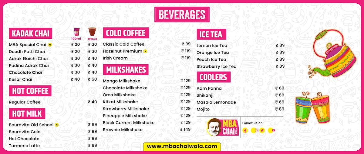 Mba Chai Wala menu