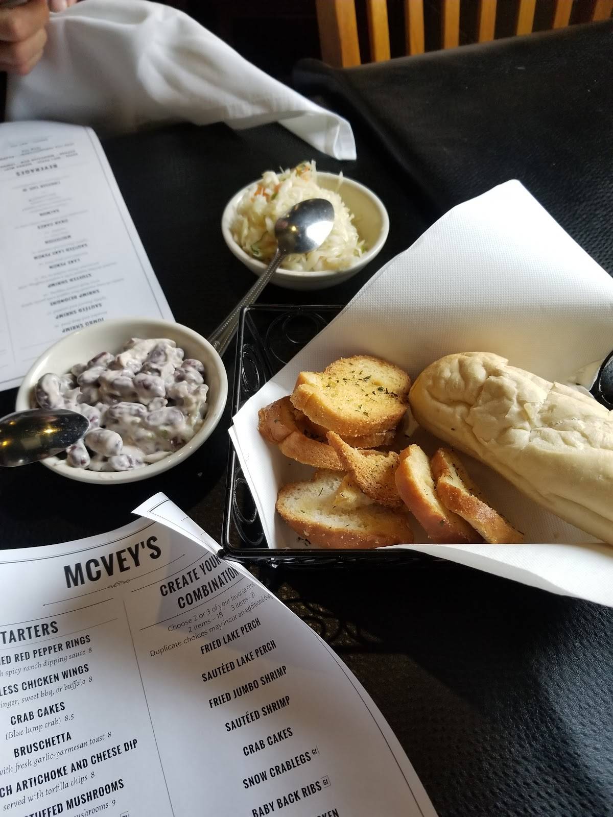 Menu at McVey's Restaurant, Lowell