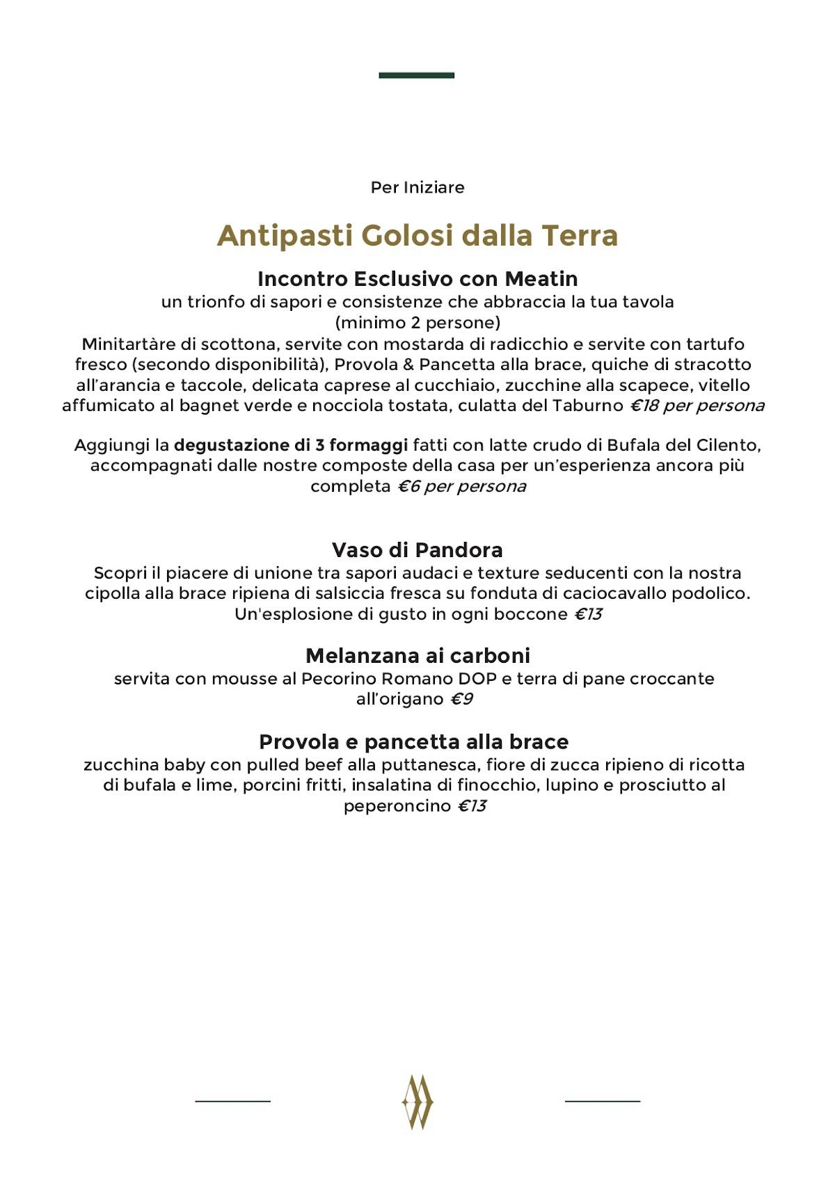 Menu di Meatin - Ristorante contemporaneo di terra 