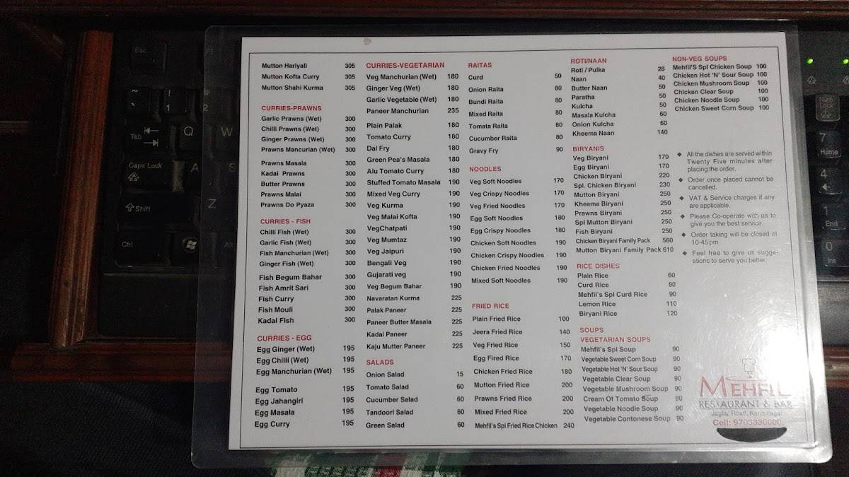 Menu at Mehfil Restaurant And Bar, Karimnagar