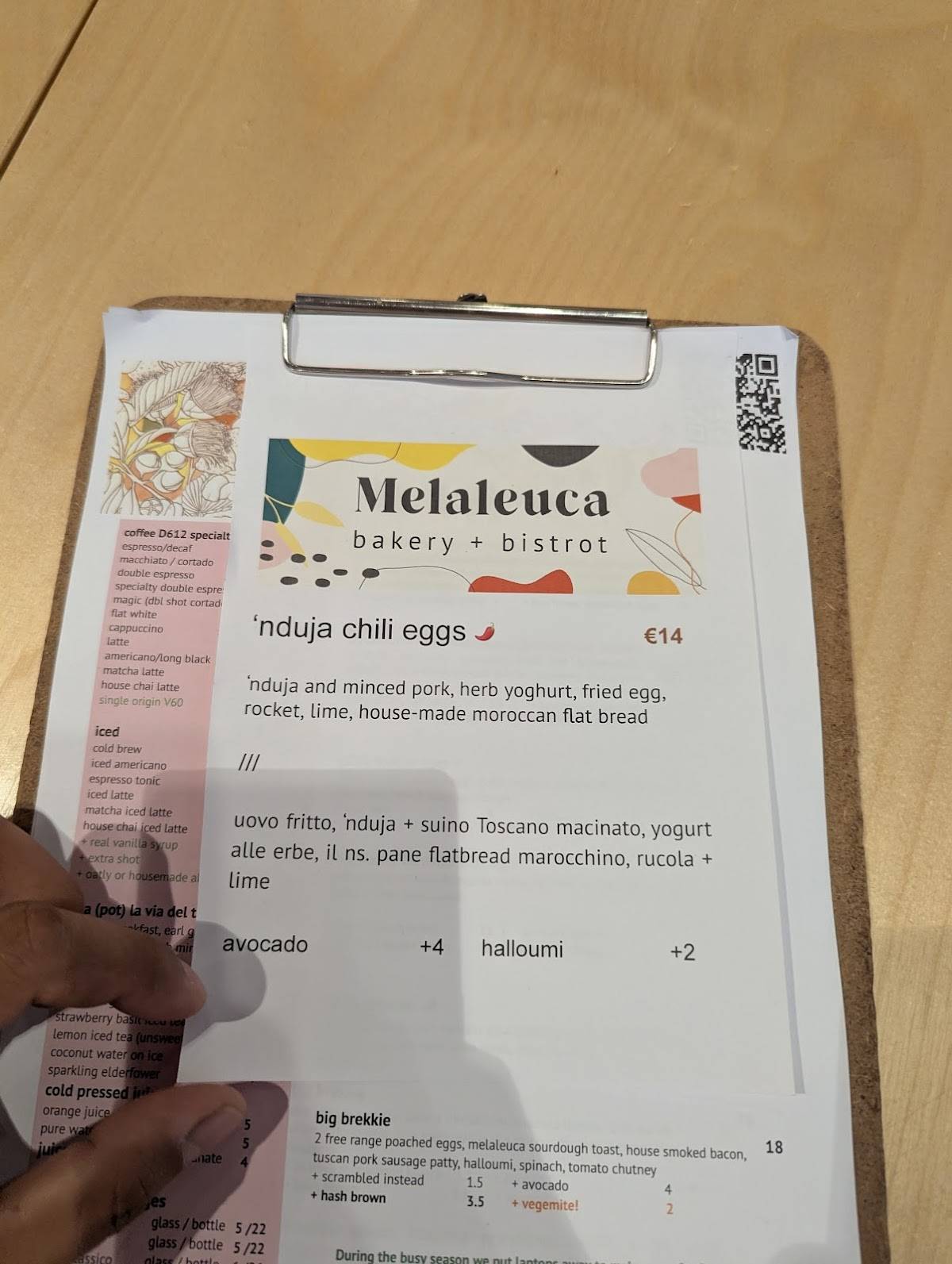 Menu di Melaleuca pasticceria e bistrò 