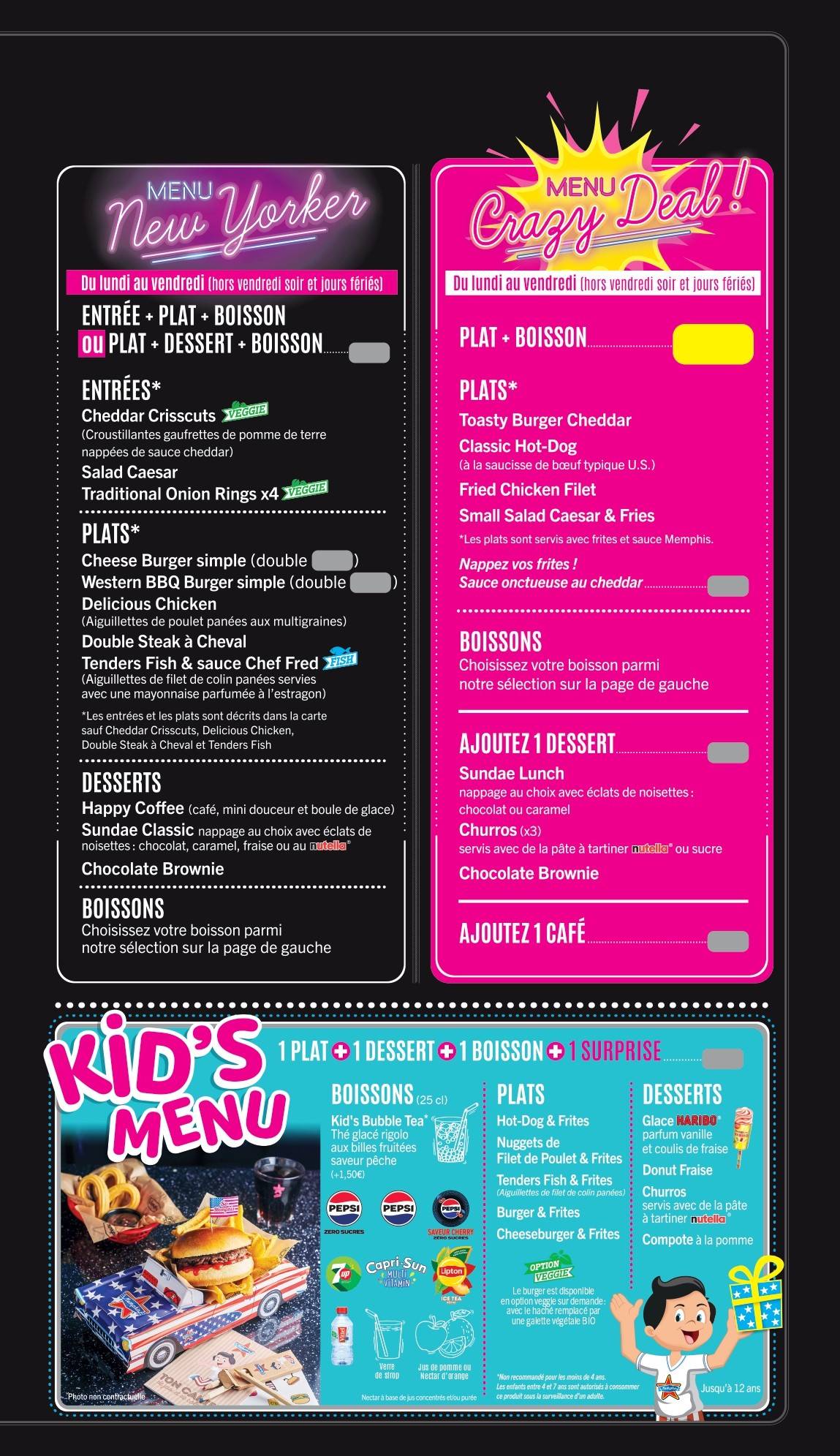 Menu de Memphis - Restaurant Diner