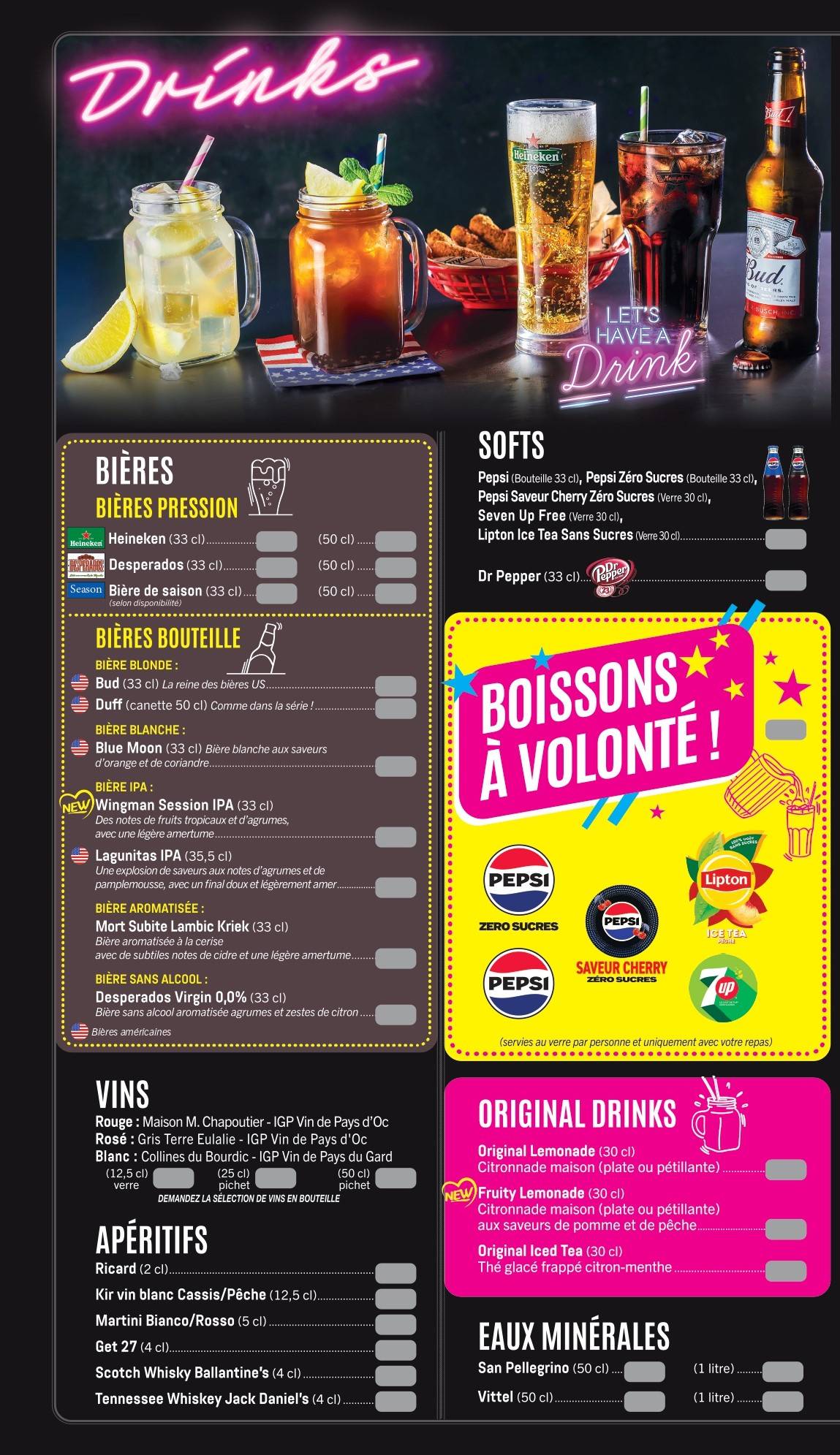 Menu de Memphis - Restaurant Diner