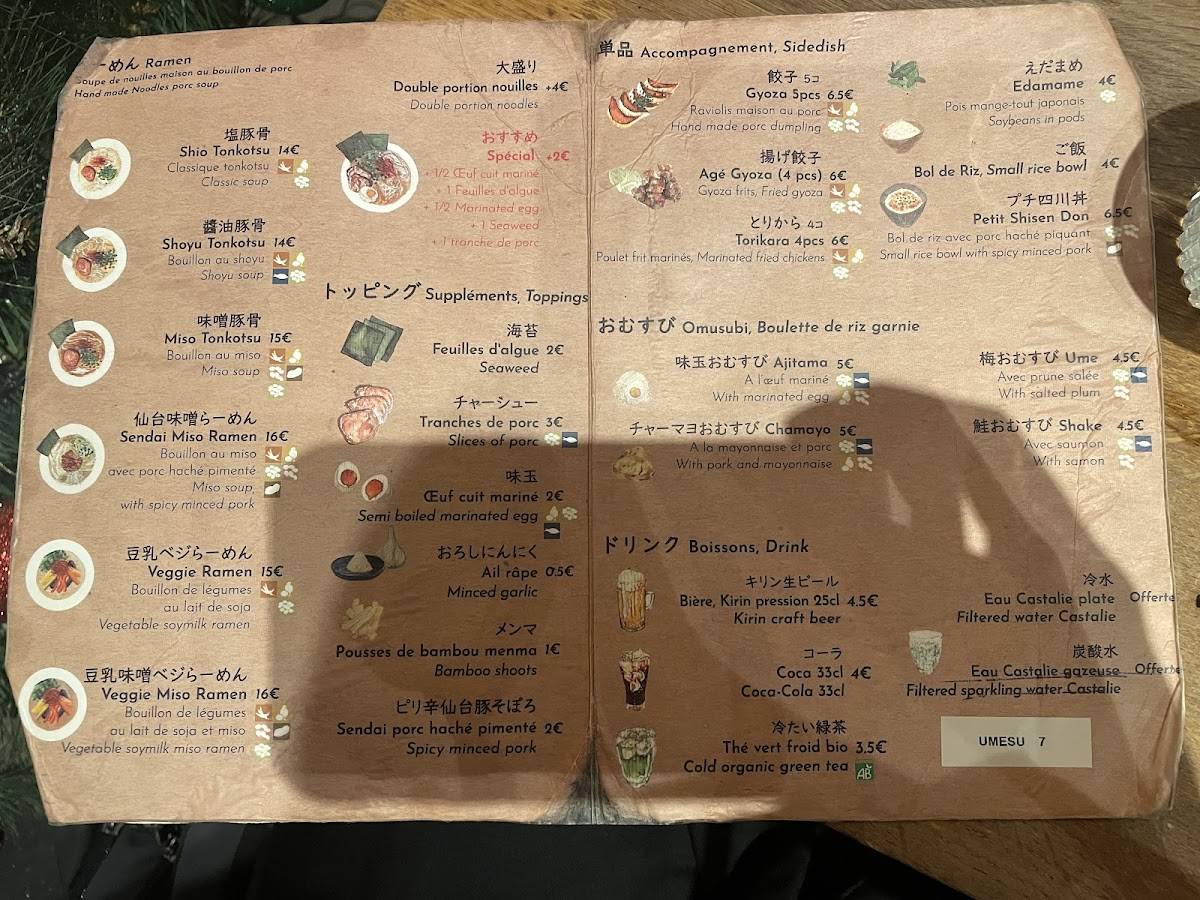 Menu de Menkicchi Ramen