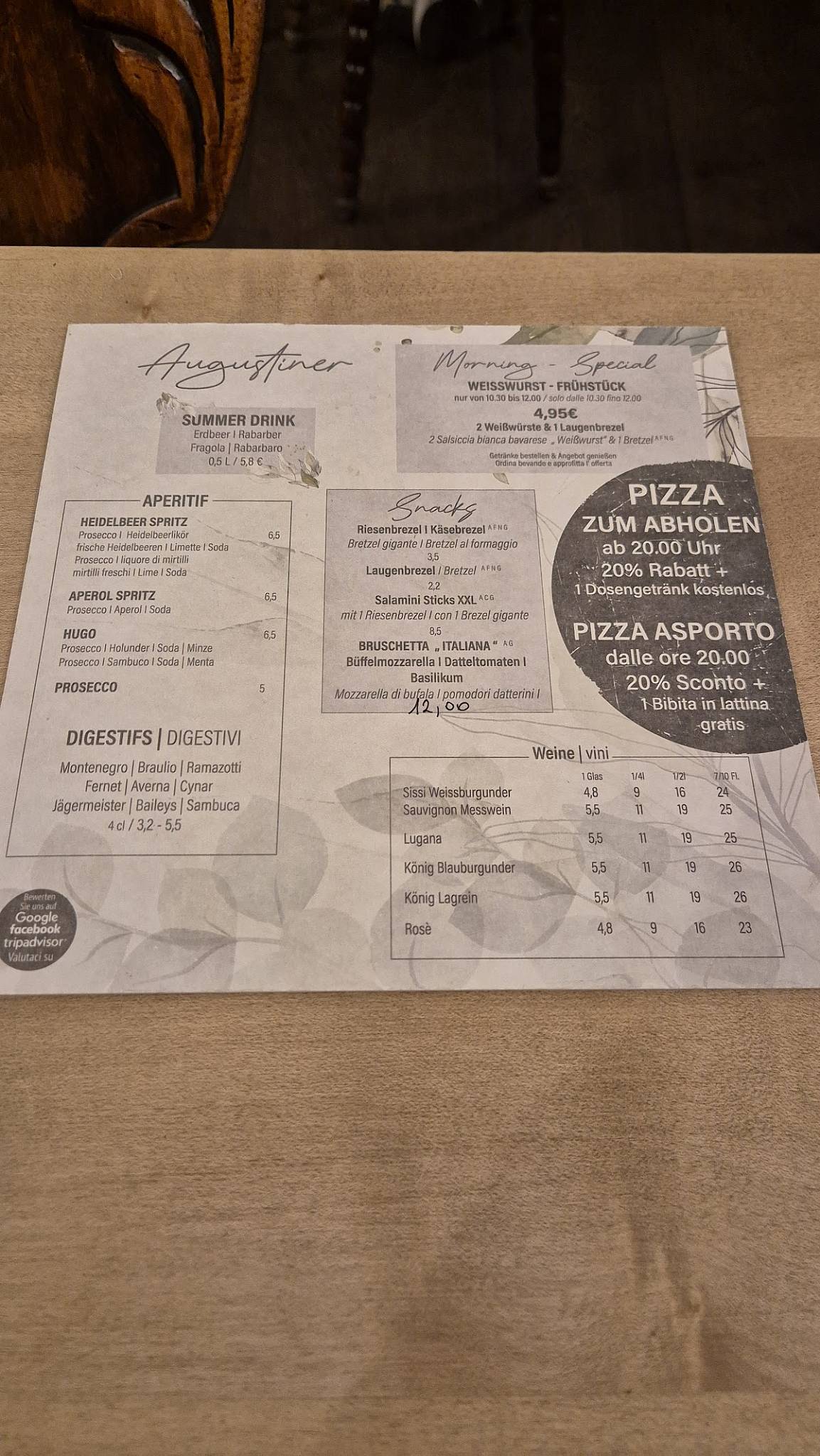 Menu di Augustiner in Meran Wirtshaus & Suites 