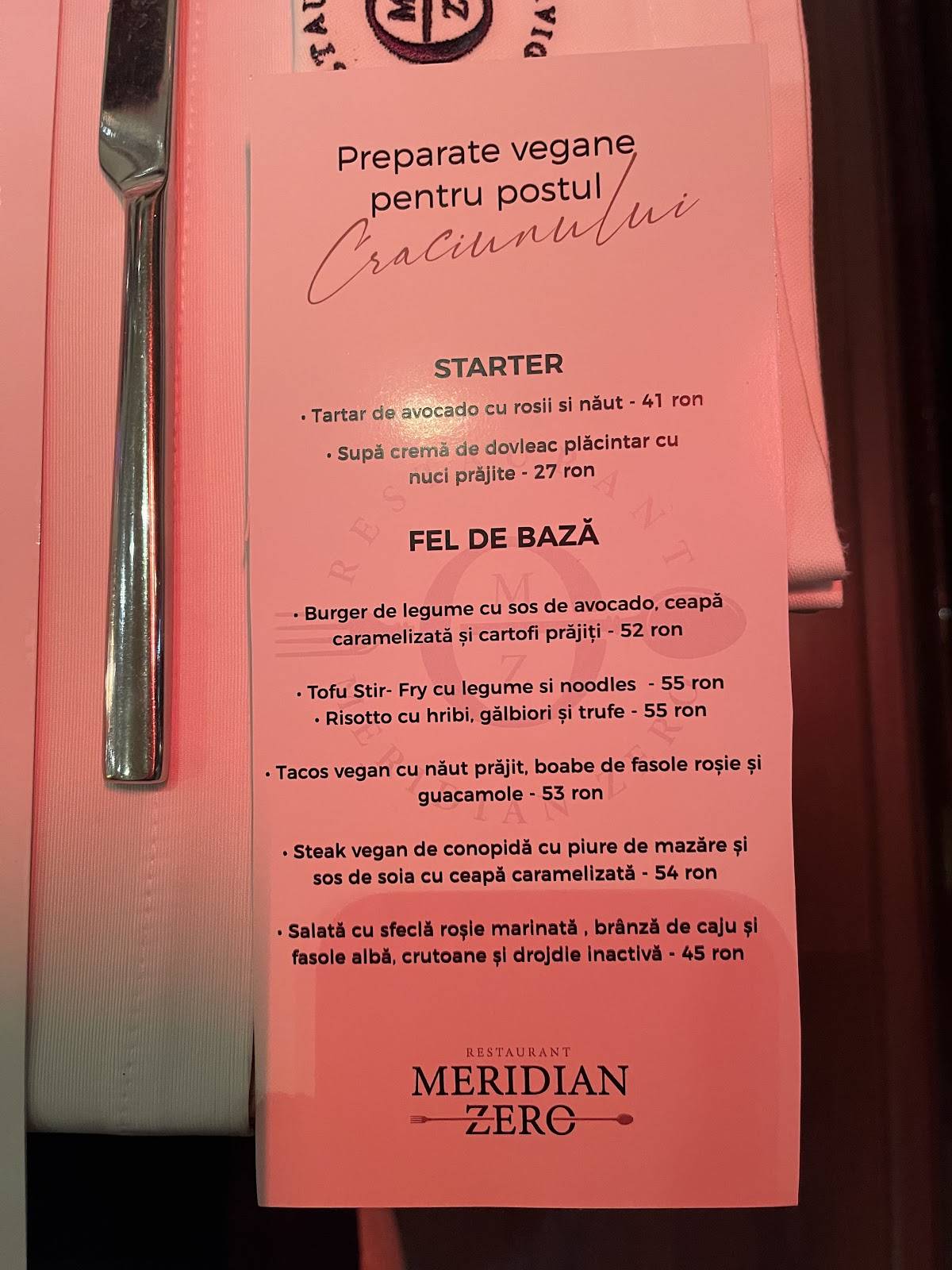 Menu de Meridian Zero