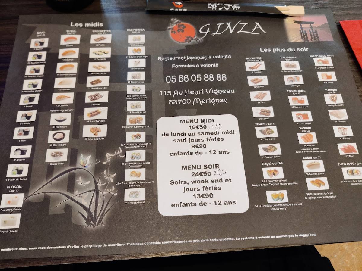 Menu de Ginza
