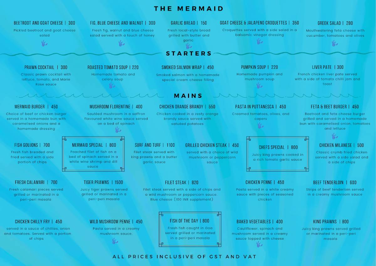 Mermaid Restaurant menu