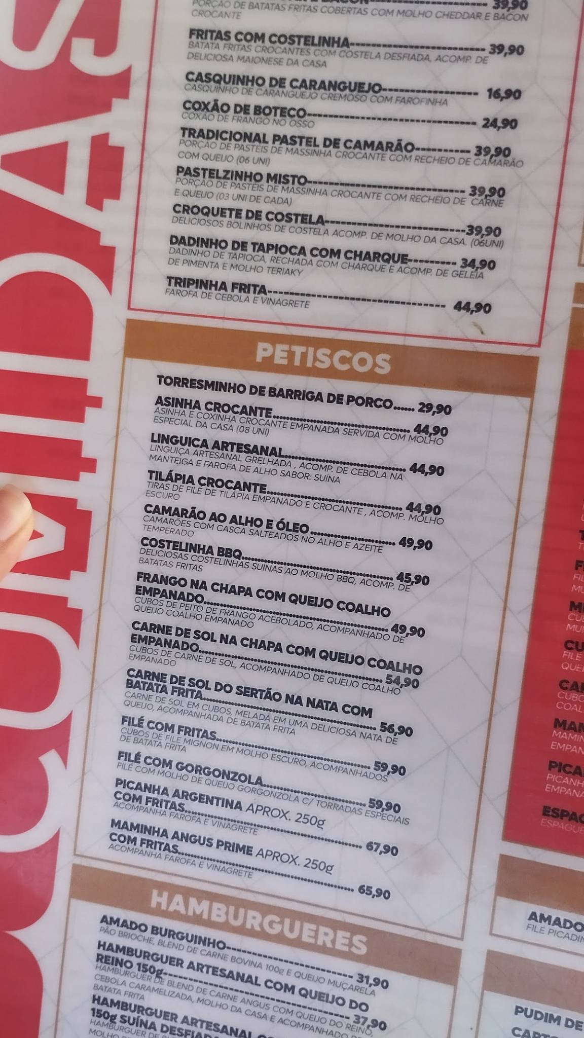Meu Amado botequim cardápio
