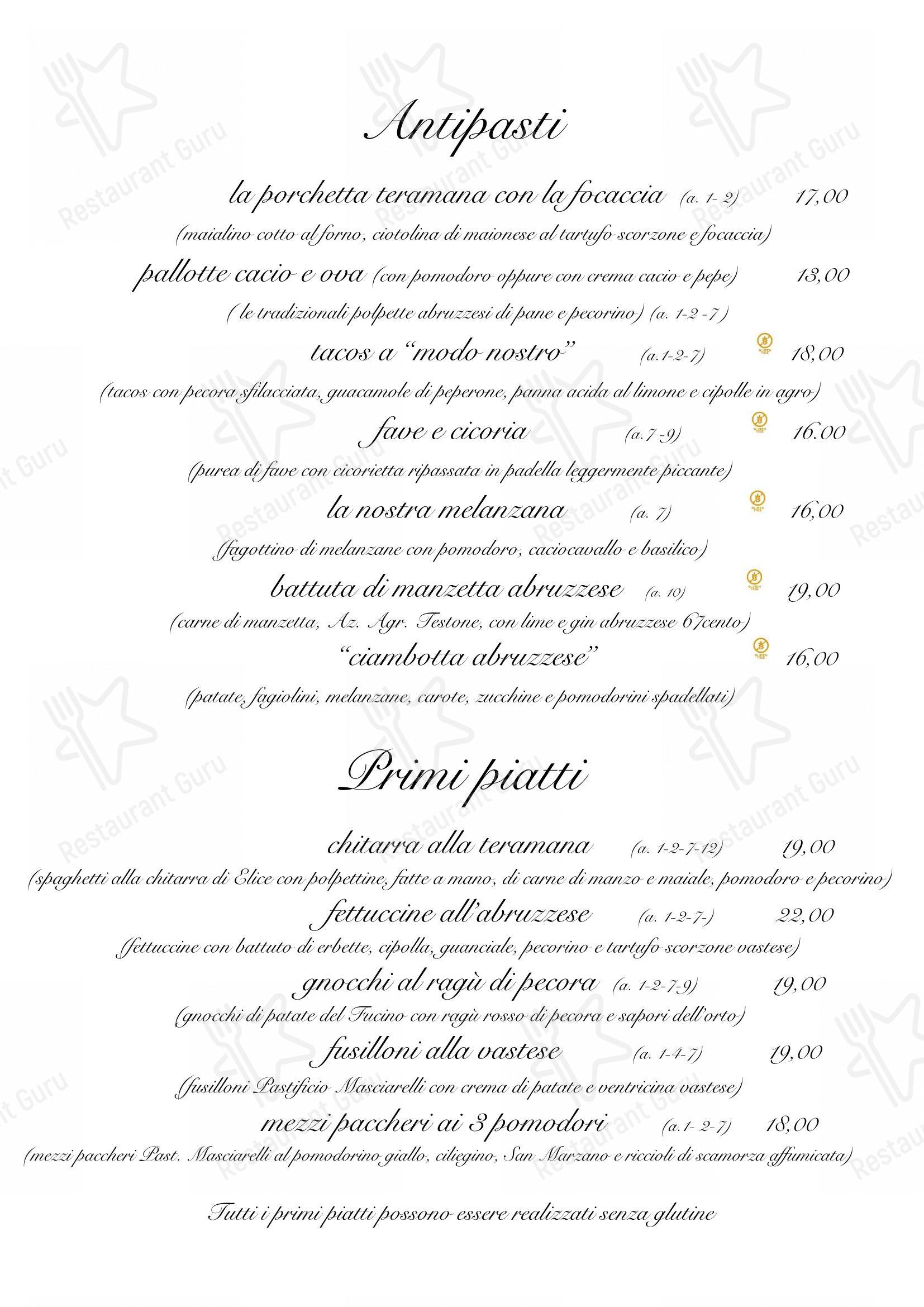 Menu di Mezzolitro • vini e cucina Ristorante abruzzese - Основное меню