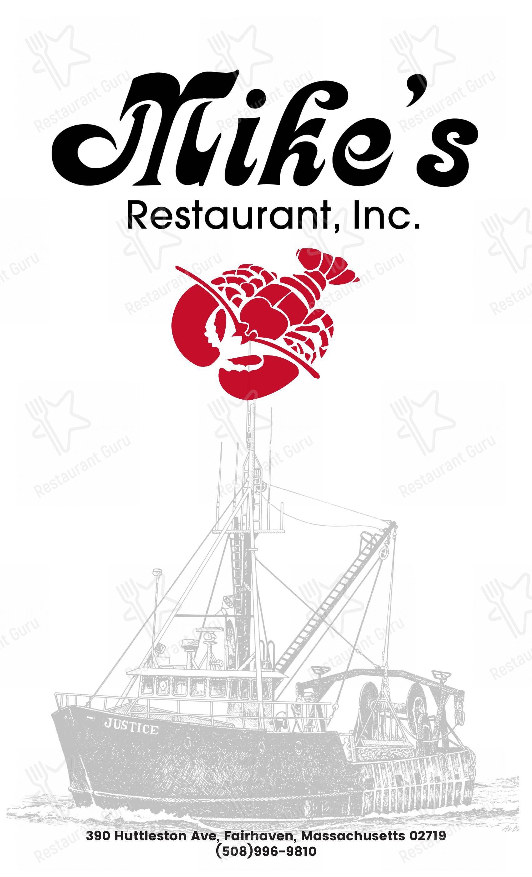 Menu at Mike's Restaurant, Fairhaven