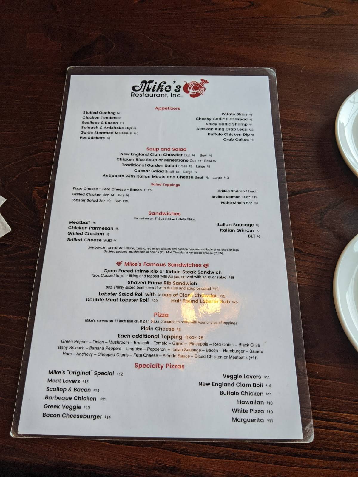 Menu at Mike's Restaurant, Fairhaven