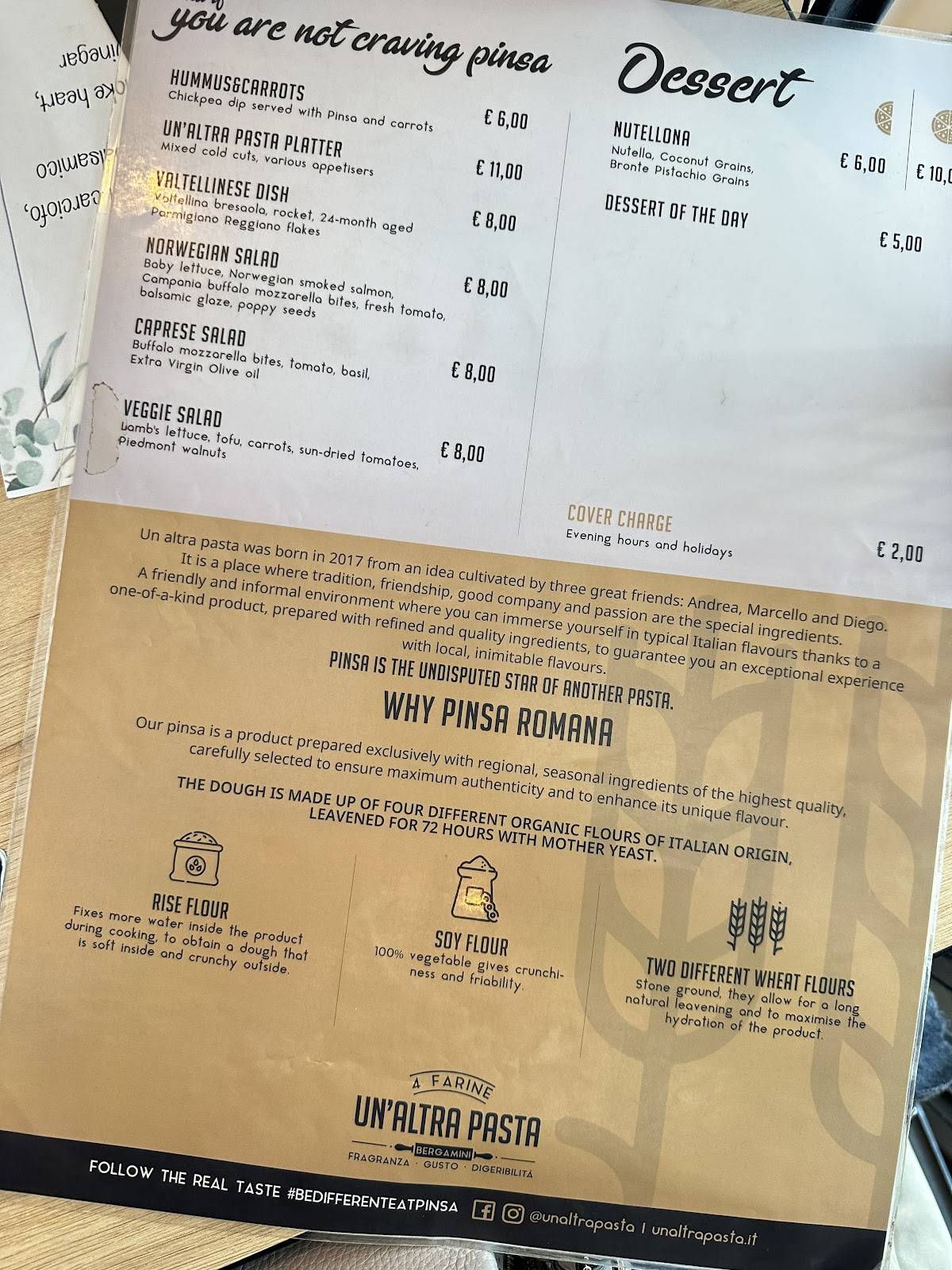 Menu di Un'Altra Pasta 