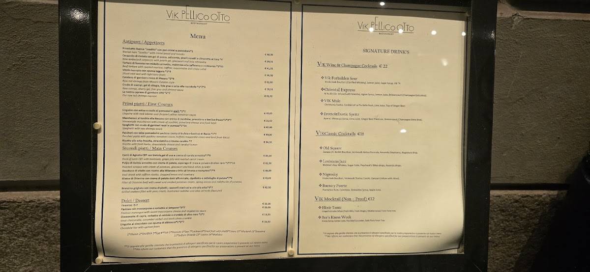 Menu di Vik Pellico Otto Restaurant 