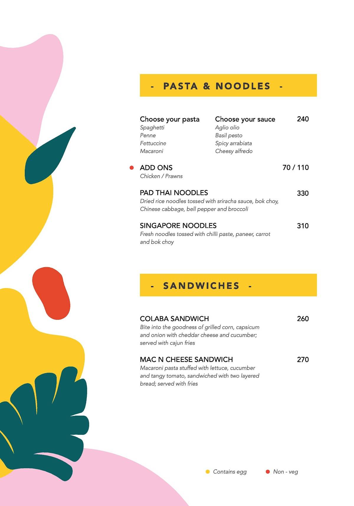 Millennials menu