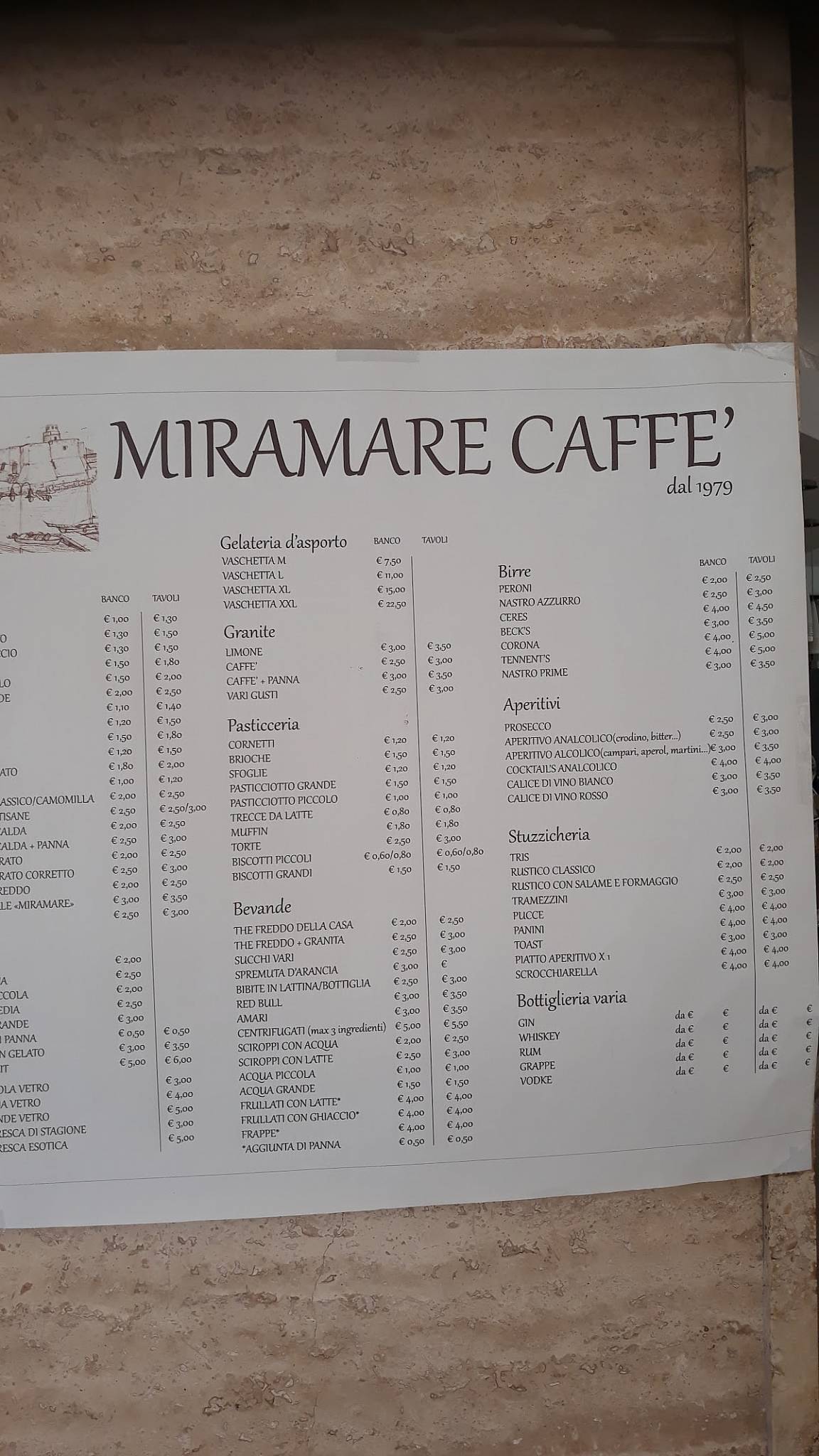 Menu di Miramare - Bar Gelateria 