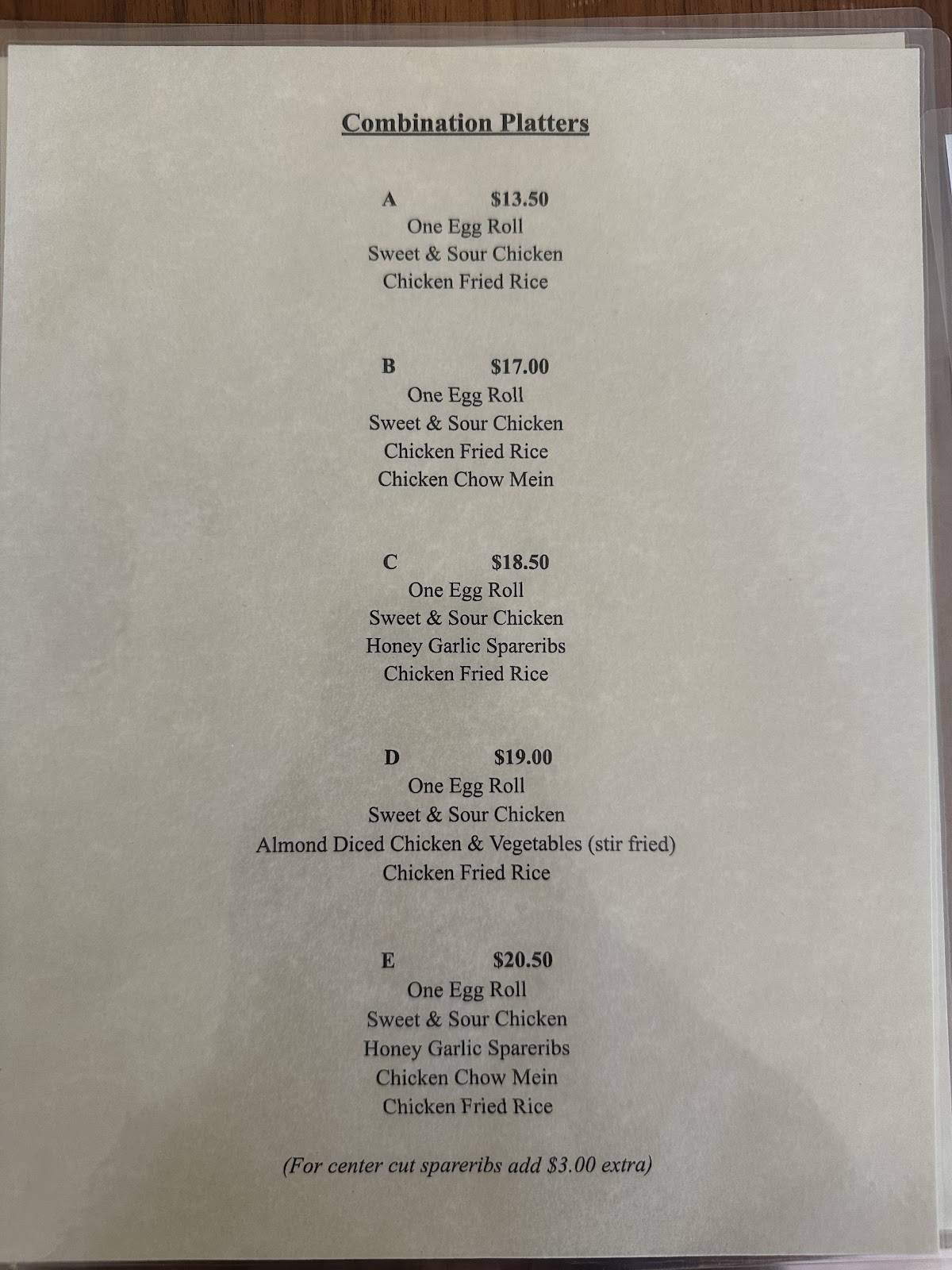Menu de Welcome Back Restaurant