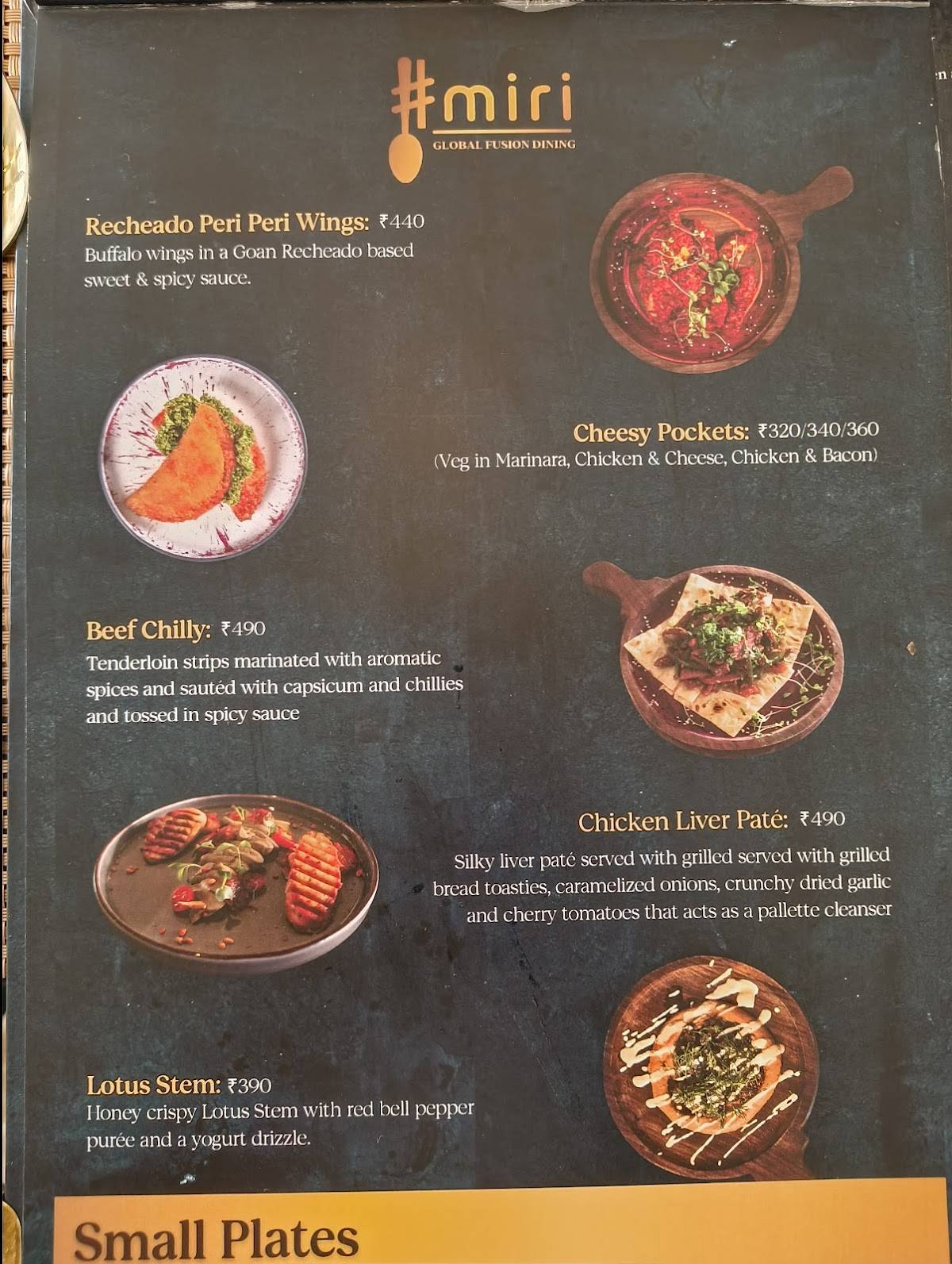Miri Global Fusion Dining Miramar, Panjim menu