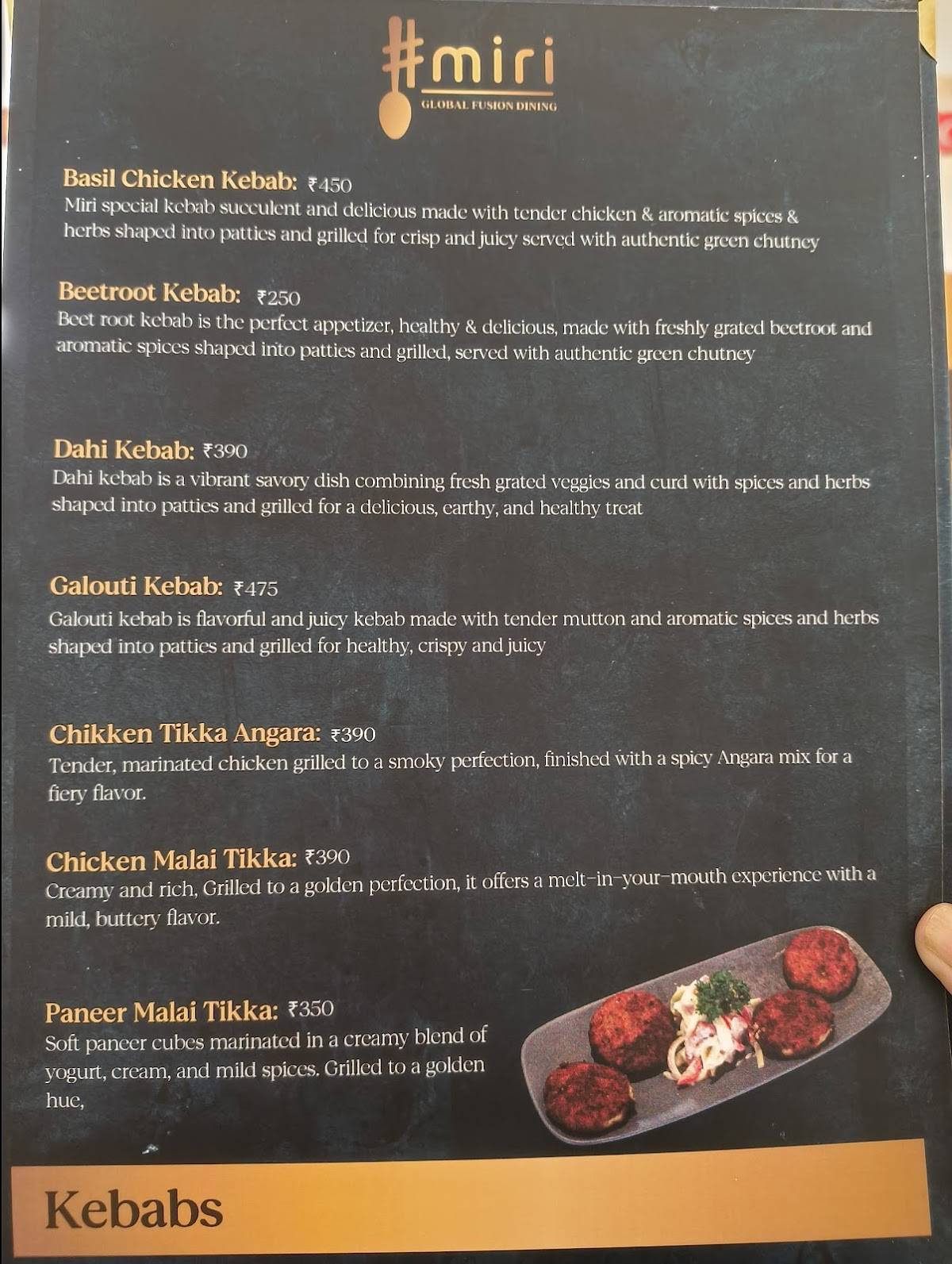 Miri Global Fusion Dining Miramar, Panjim menu