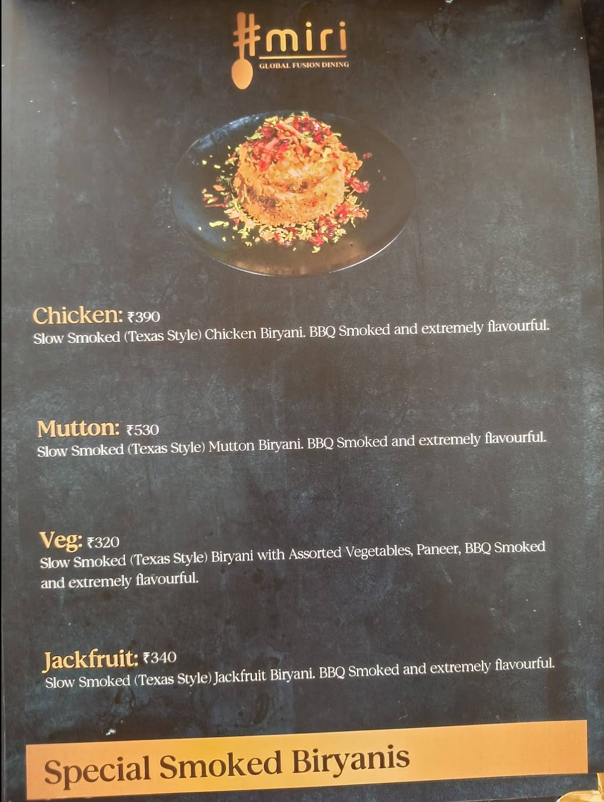 Miri Global Fusion Dining Miramar, Panjim menu