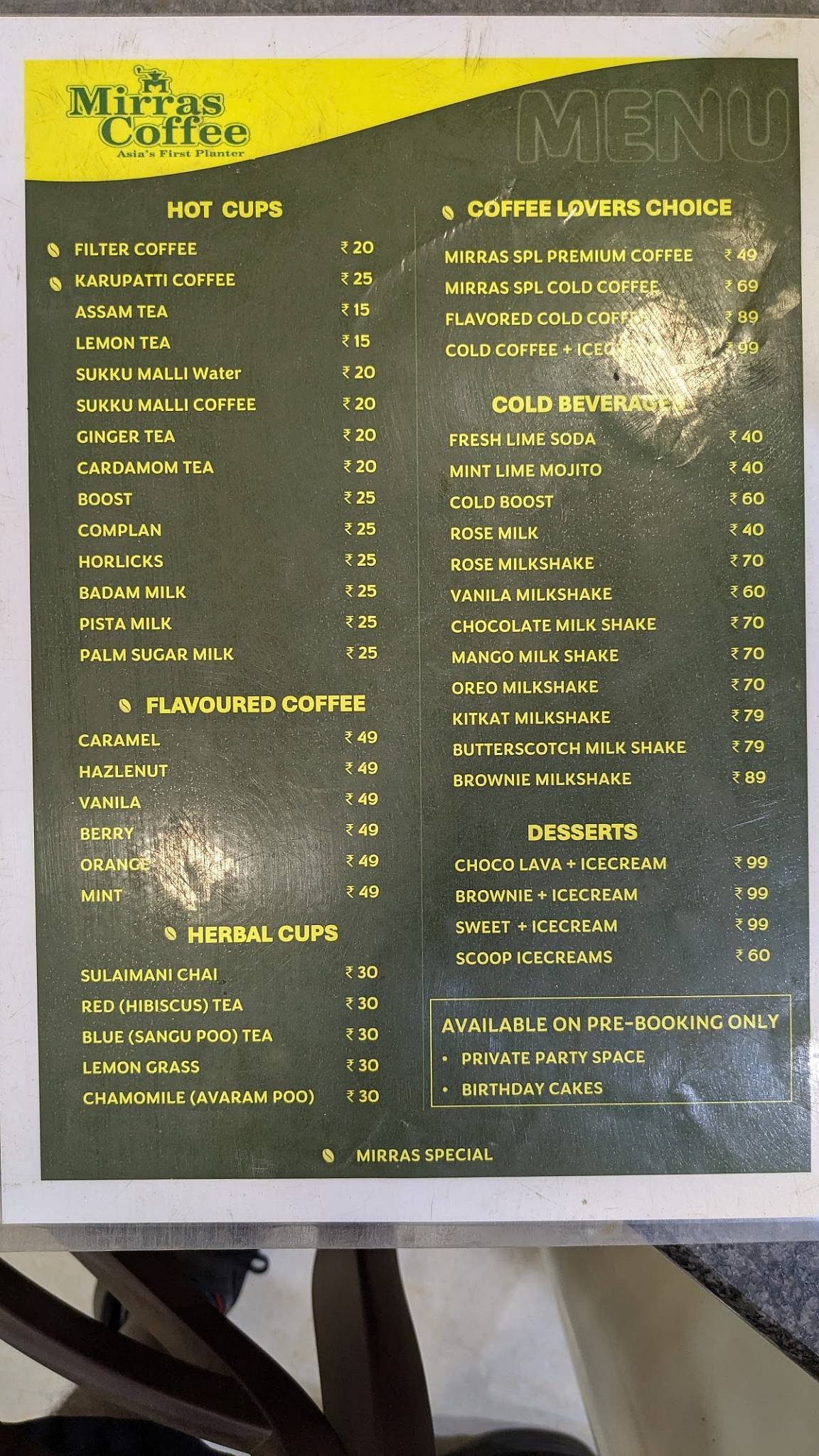 Mirras Coffee Saravanampatti menu