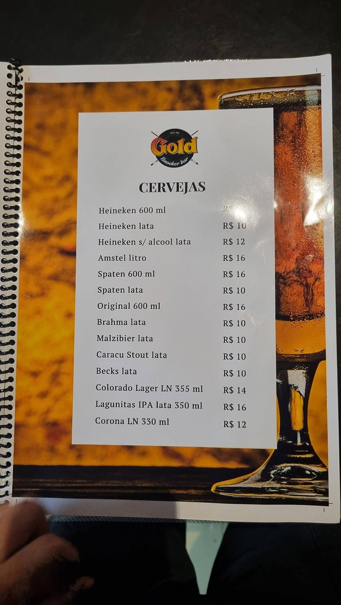 Gold Snooker Bar | Café cardápio