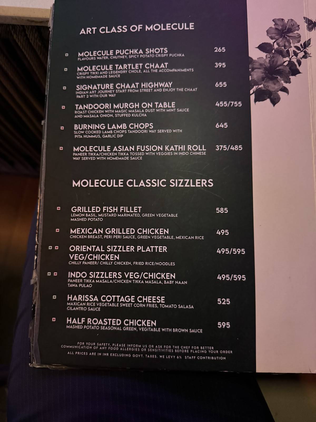 Molecule Air Bar Kitchen menu