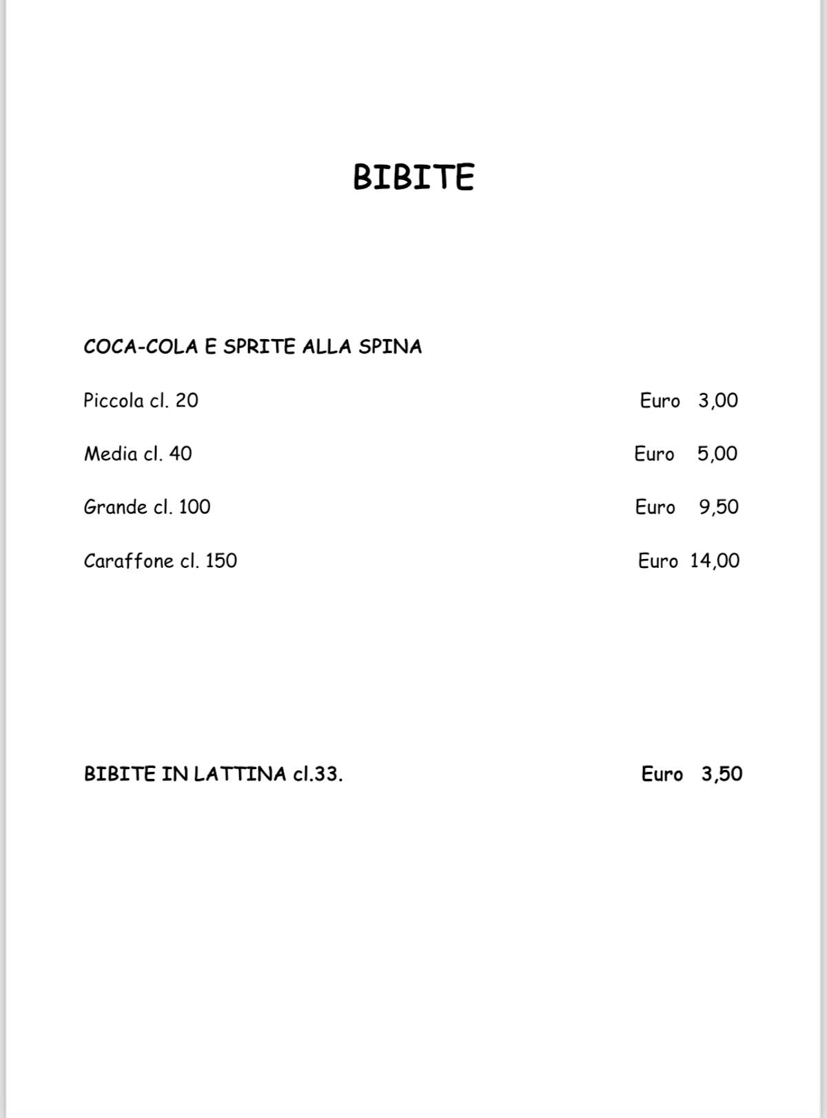 Menu di La Baita 