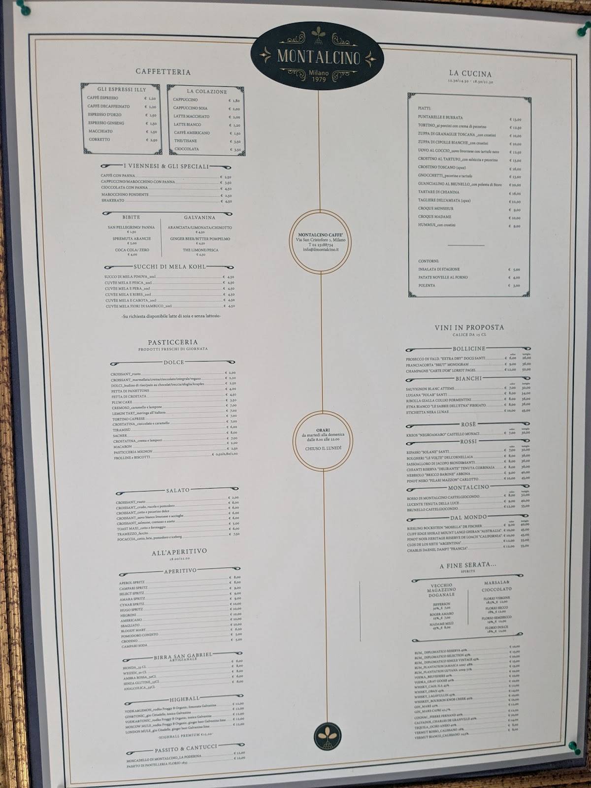 Menu di Montalcino Caffè 