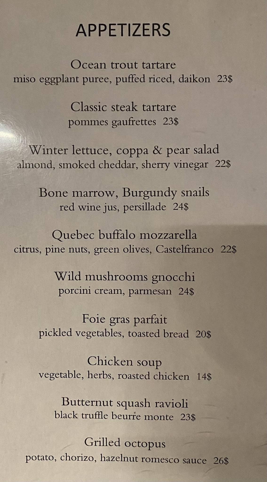 Menu de Monarque