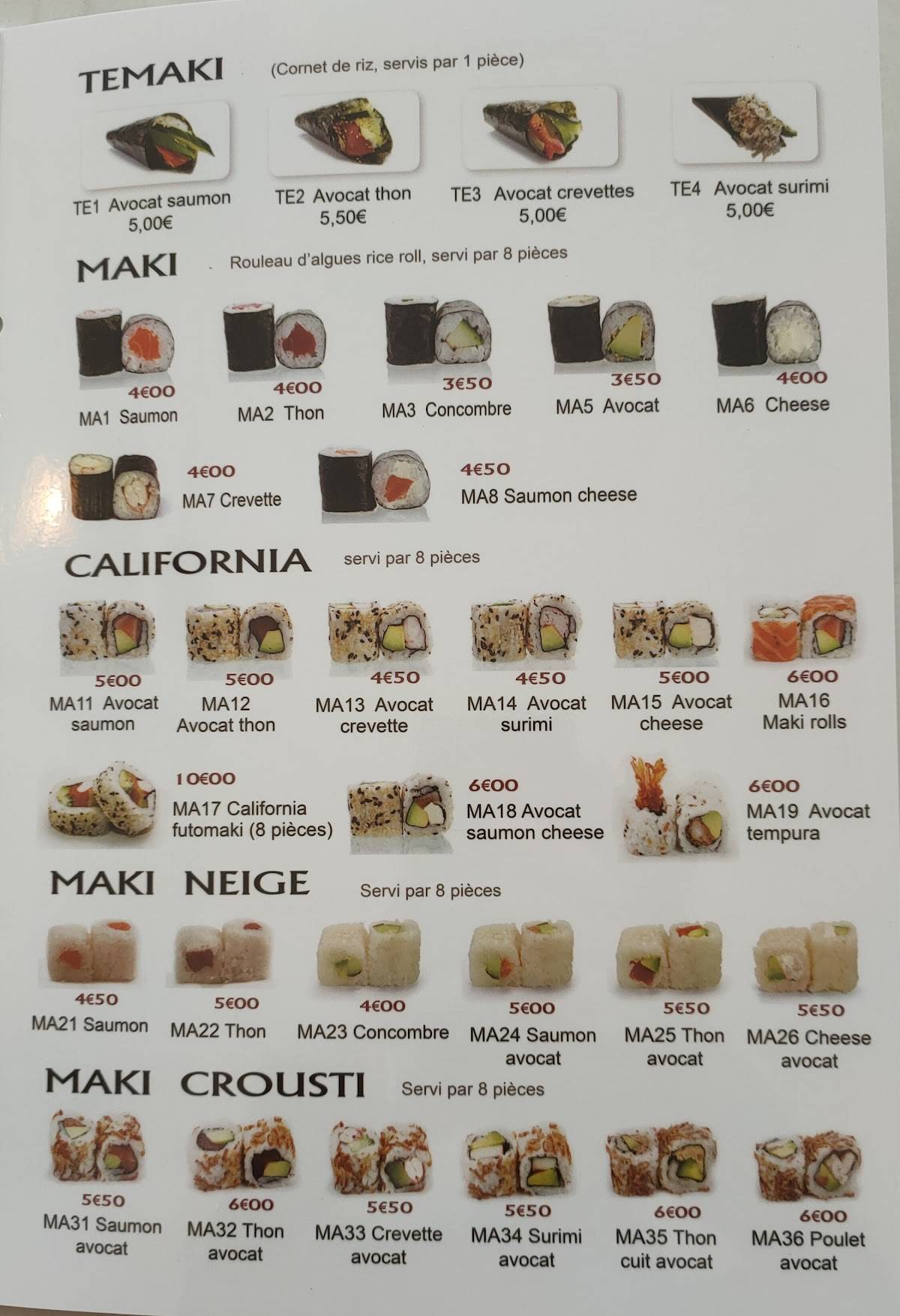 Menu de Moshimo