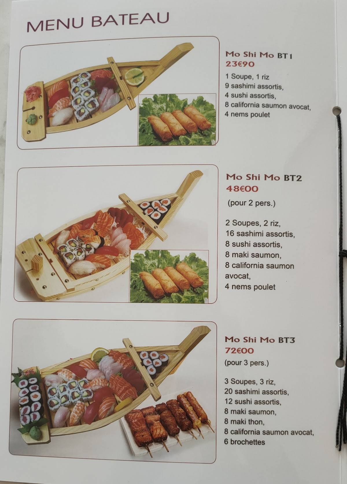 Menu de Moshimo