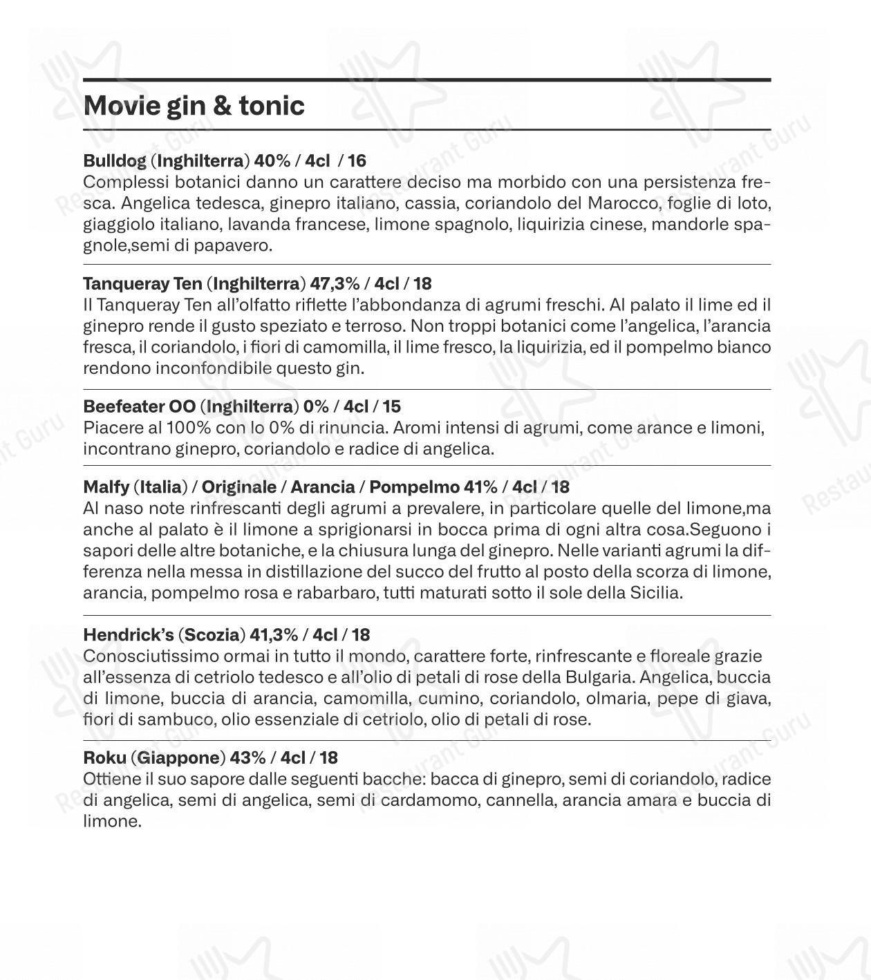 Основное меню per Movie Restaurant & Lounge ristorante