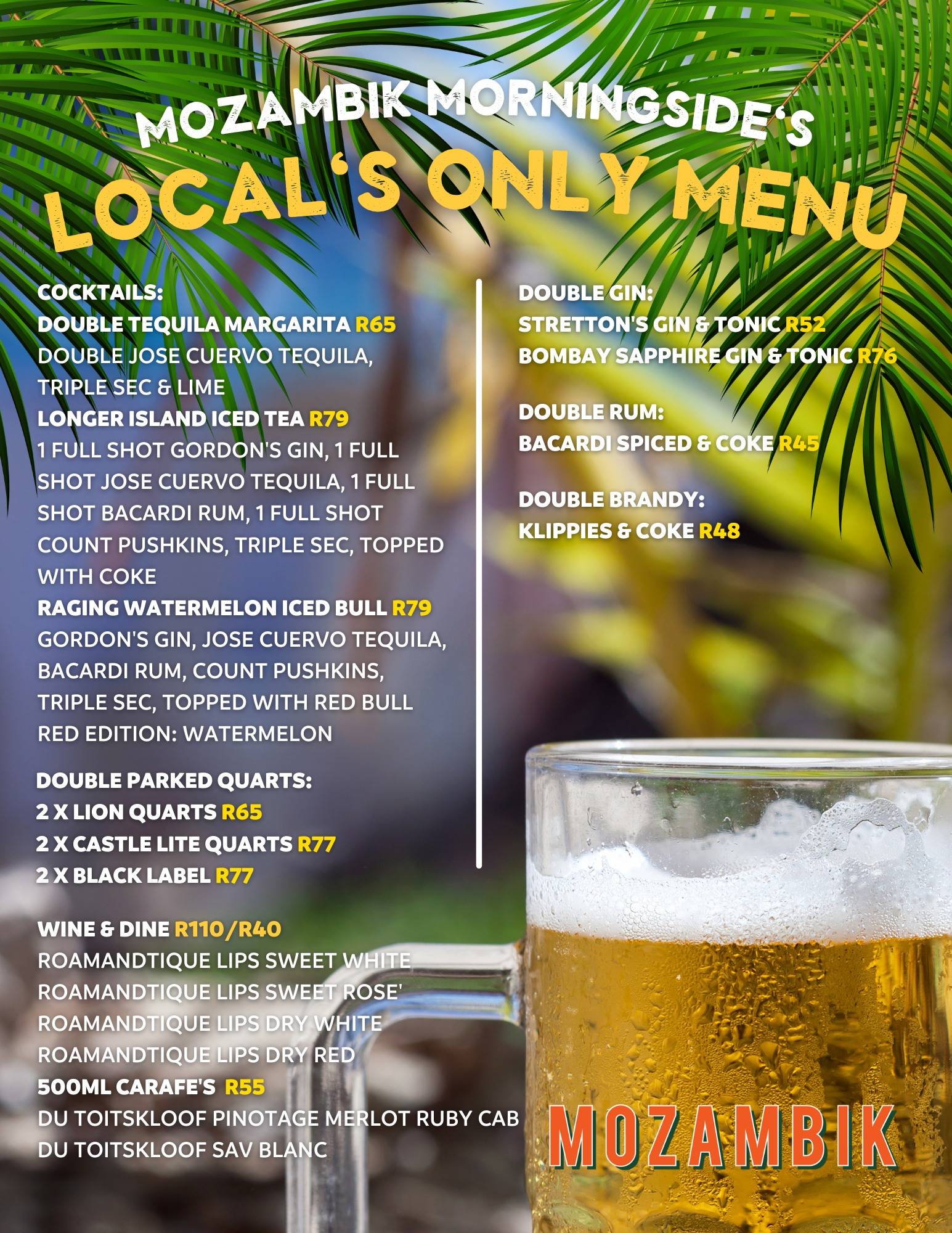 Menu at Mozambik The Food Box restaurant, Berea, 362 Lilian Ngoyi Rd