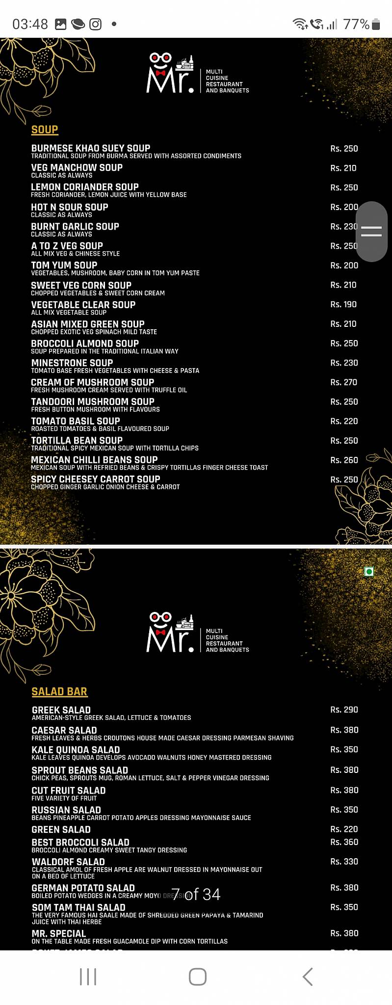 Mr. Multicuisine Restaurant and Banquets menu