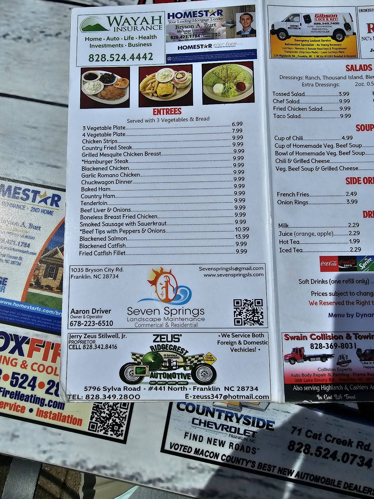 Menu at Ms Lois' Restaurant, Franklin