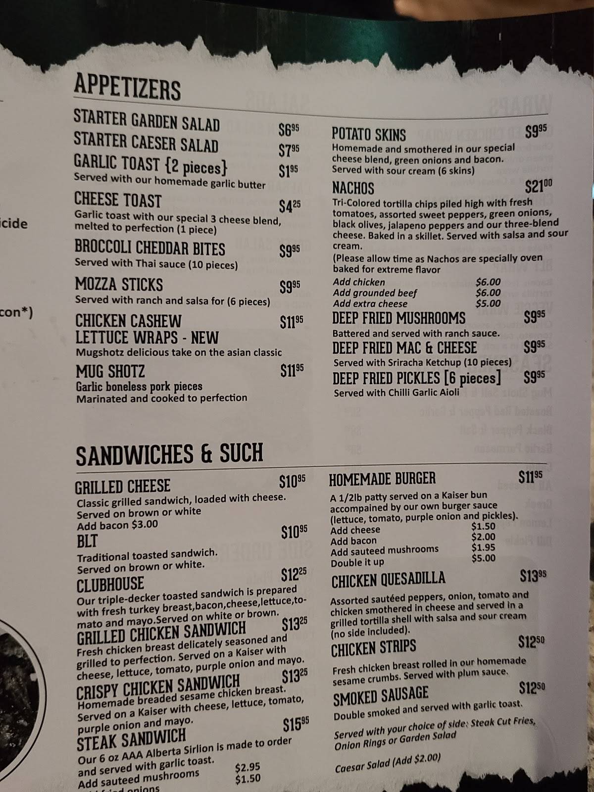 Menu at Mug Shotz Sports Bar & Grill, Calgary