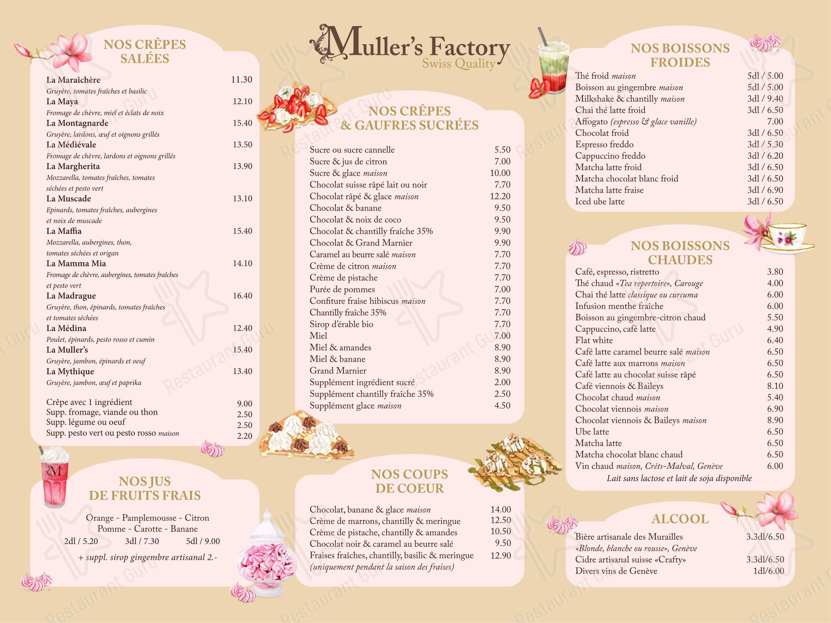 Muller's Factory in Ginevra - 菜单