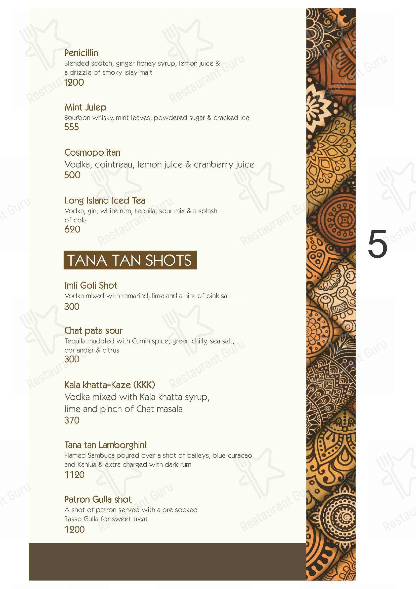 菜单 for Tanatan Juhu - Kitchen & Bar in Mumbai