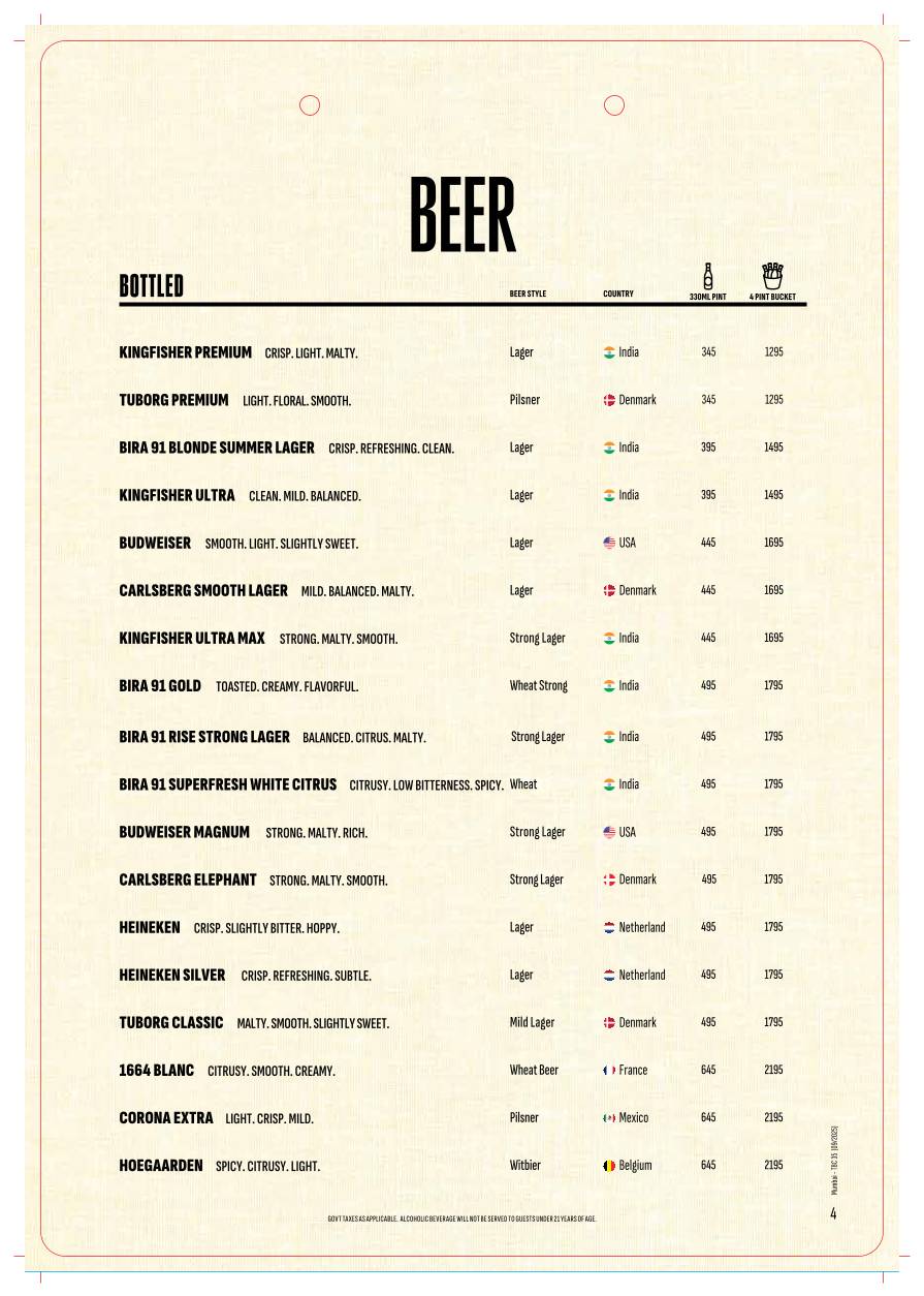 The Beer Café menu
