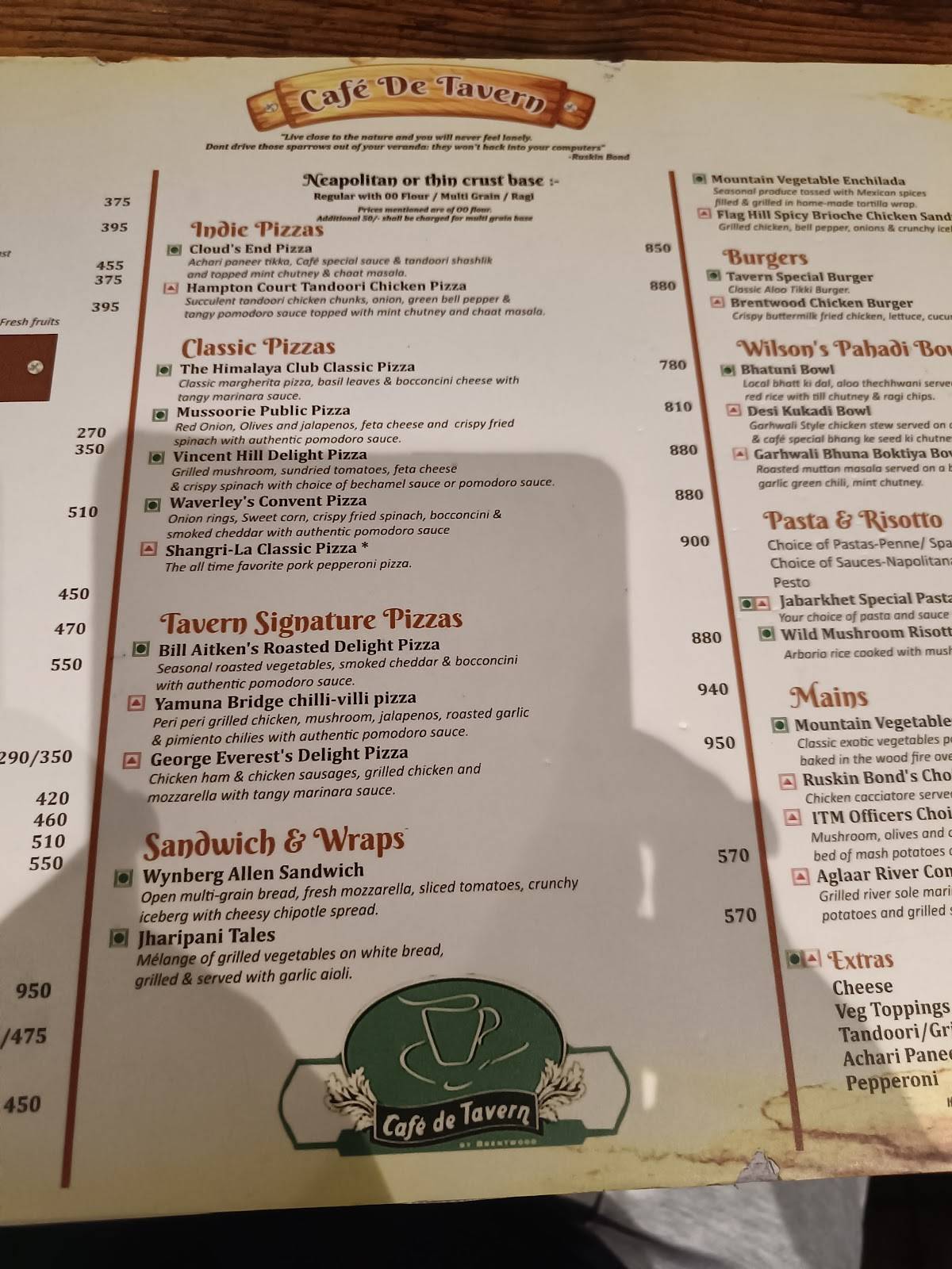 Cafe De Tavern menu