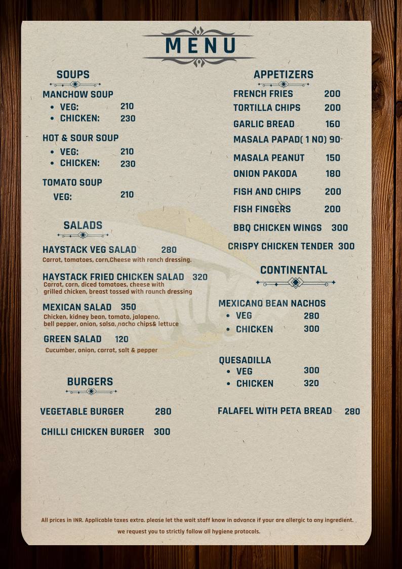 The Barge menu