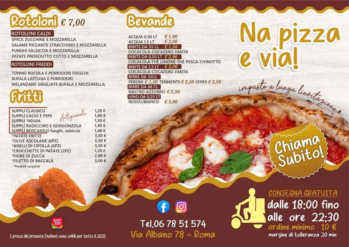 Menu de 'NA PIZZA E VIA!