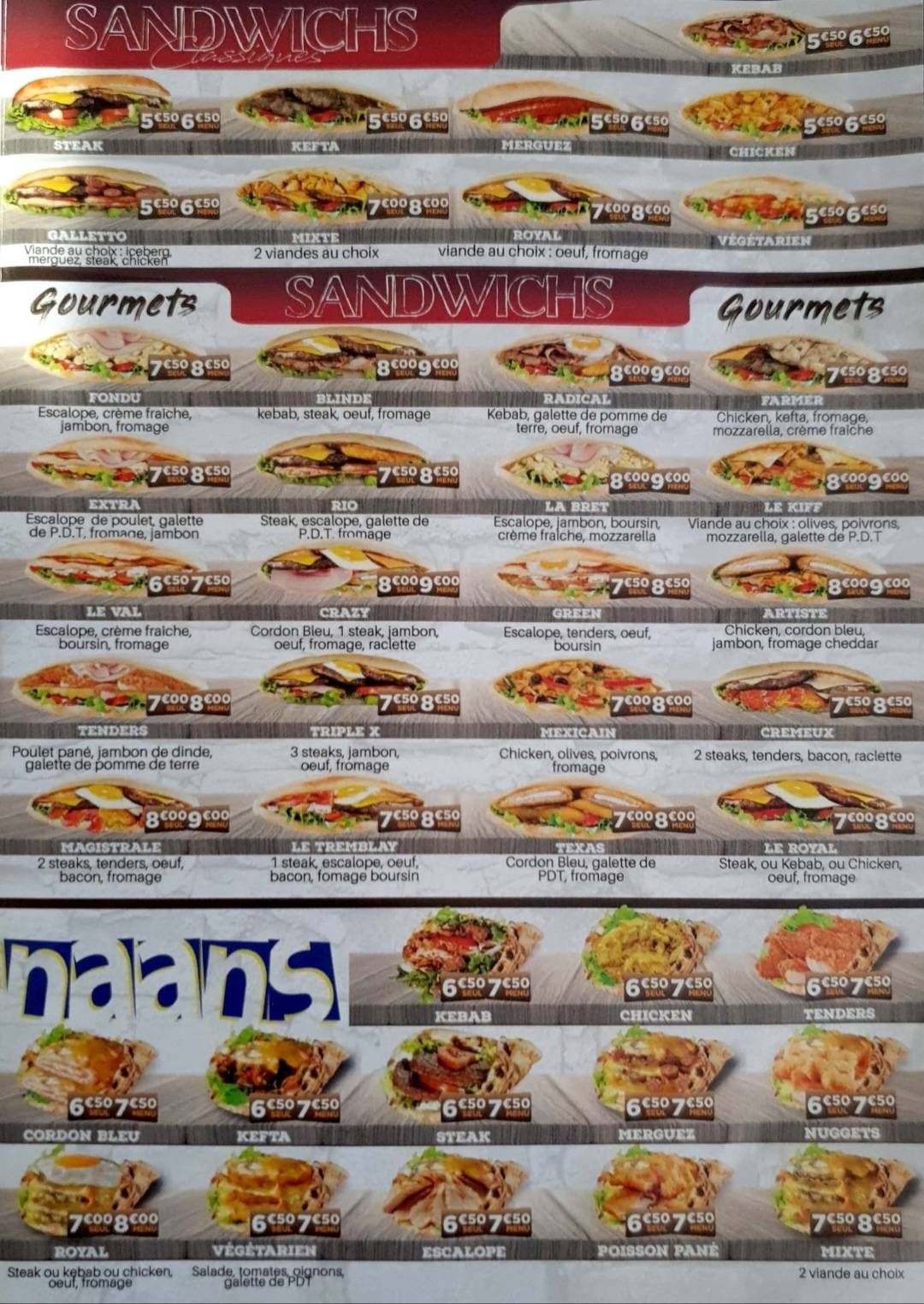 Menu de Naans Express Luçon