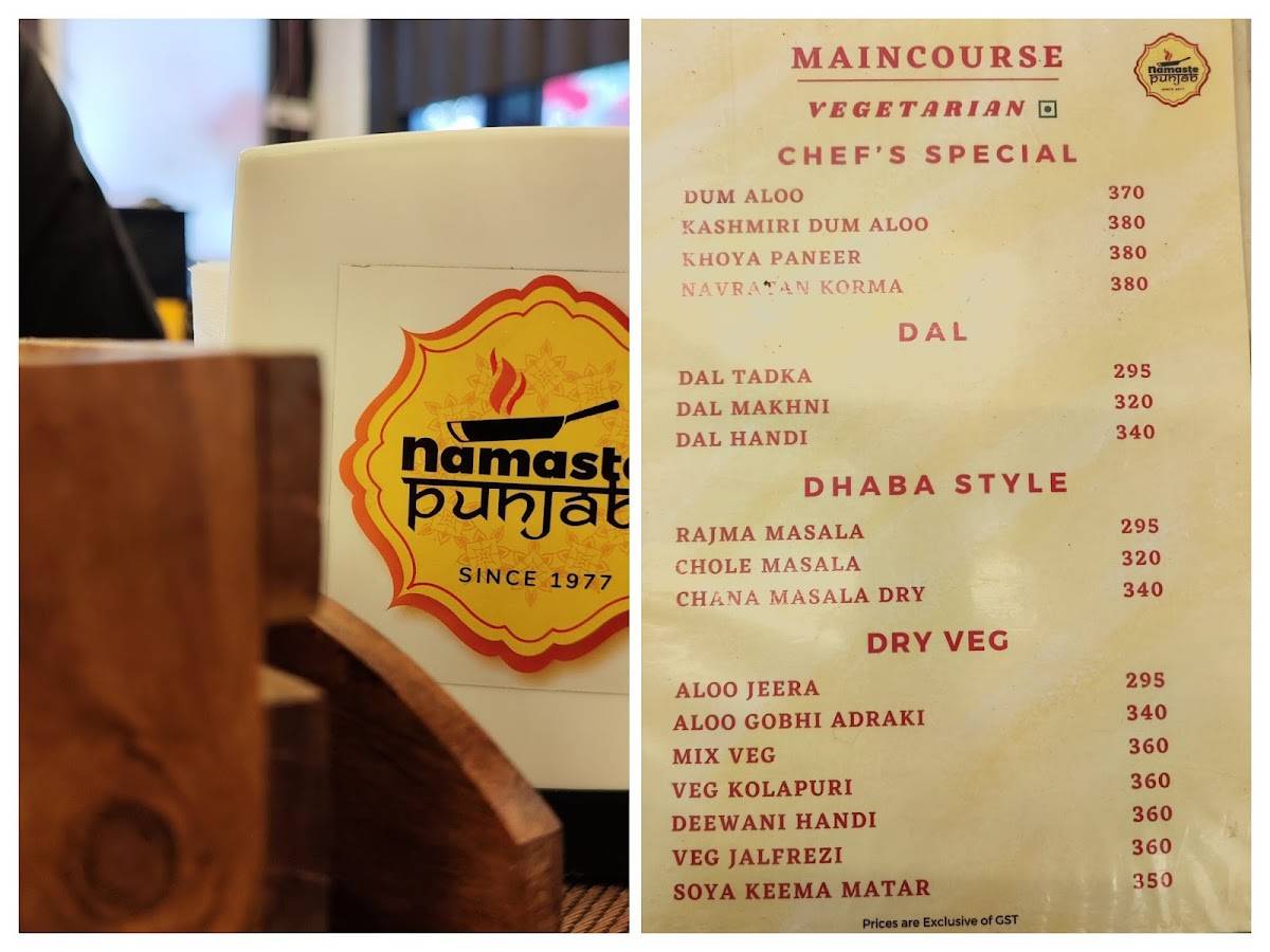Namaste Punjab menu