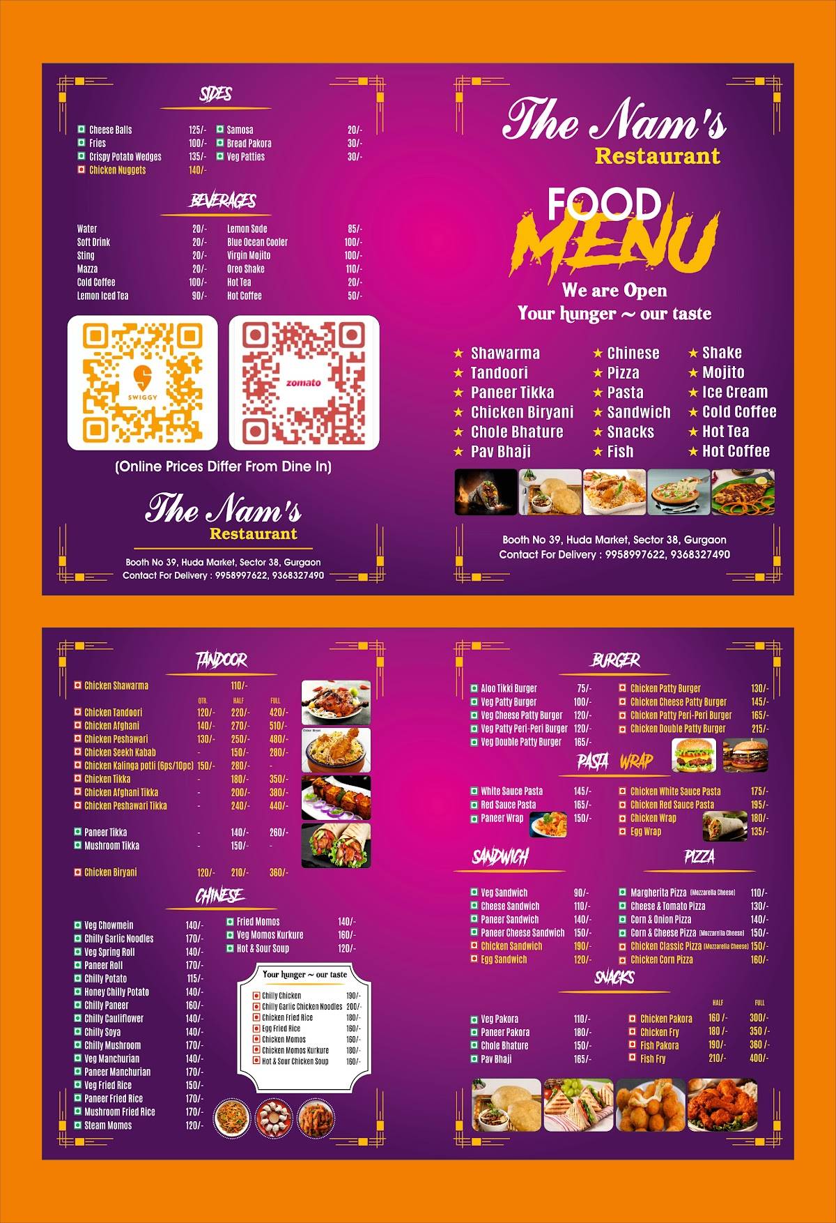 Nam's Restaurant menu