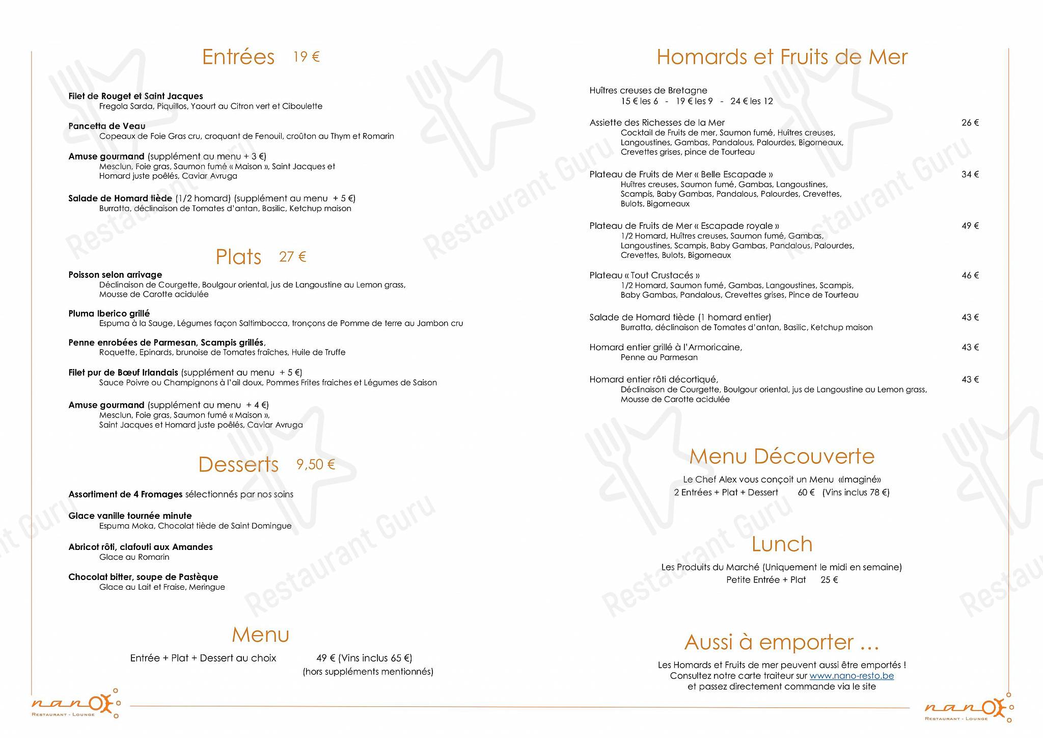 Menu pour Nano - At Home Catering Menu