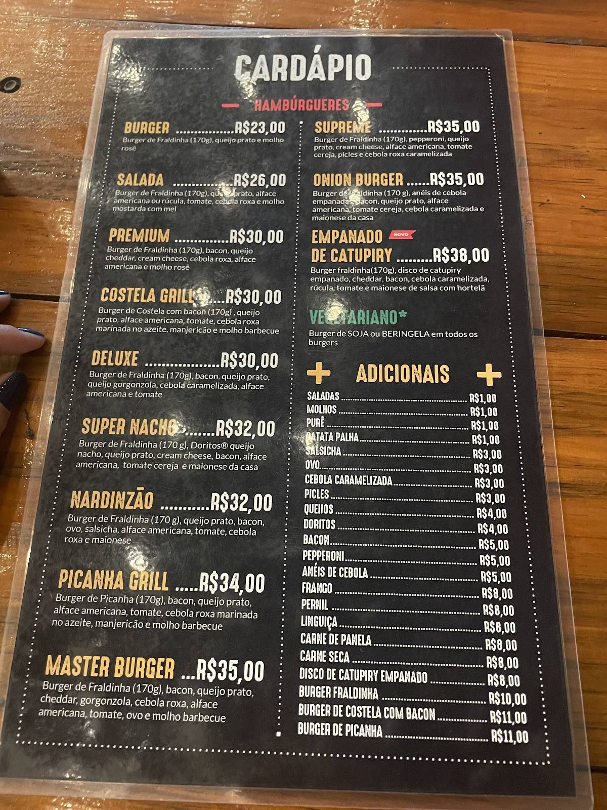 Nardin Burger cardápio
