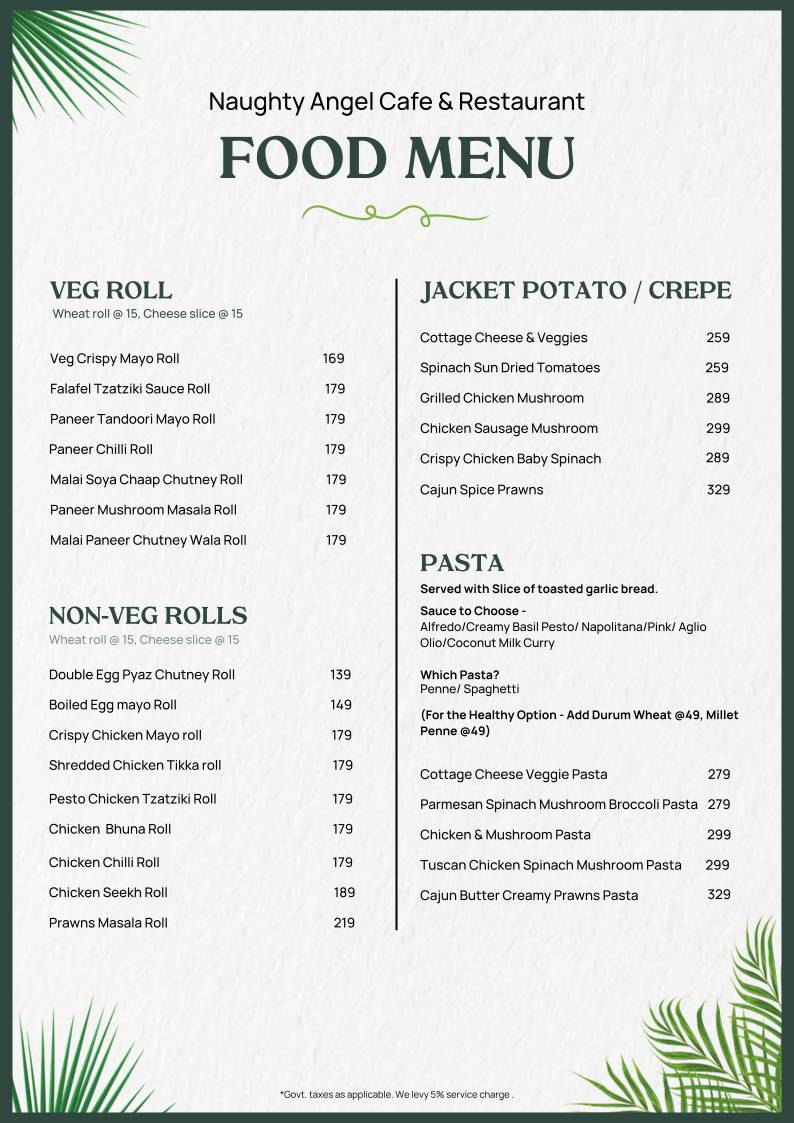 Naughty Angel Cafe menu
