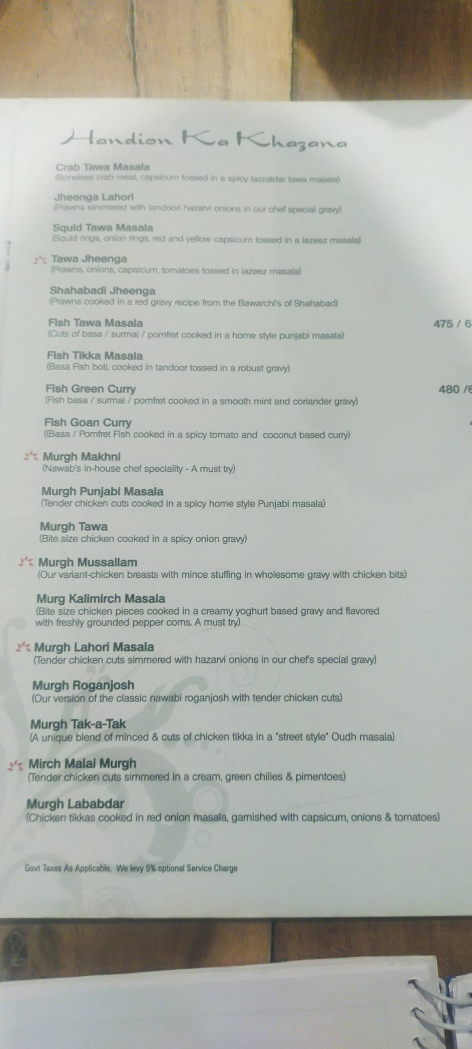 Nawab Asia menu
